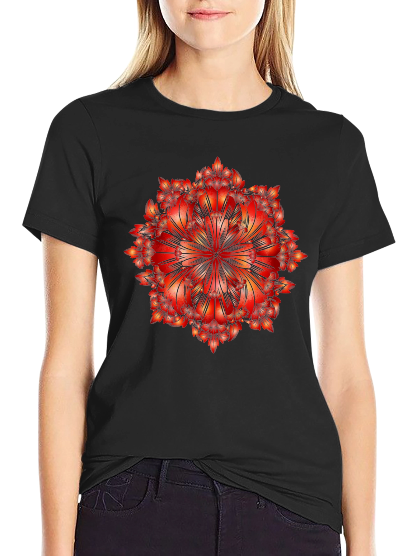 Geometric Mandala Graphic Tee - Bold Black T-Shirt