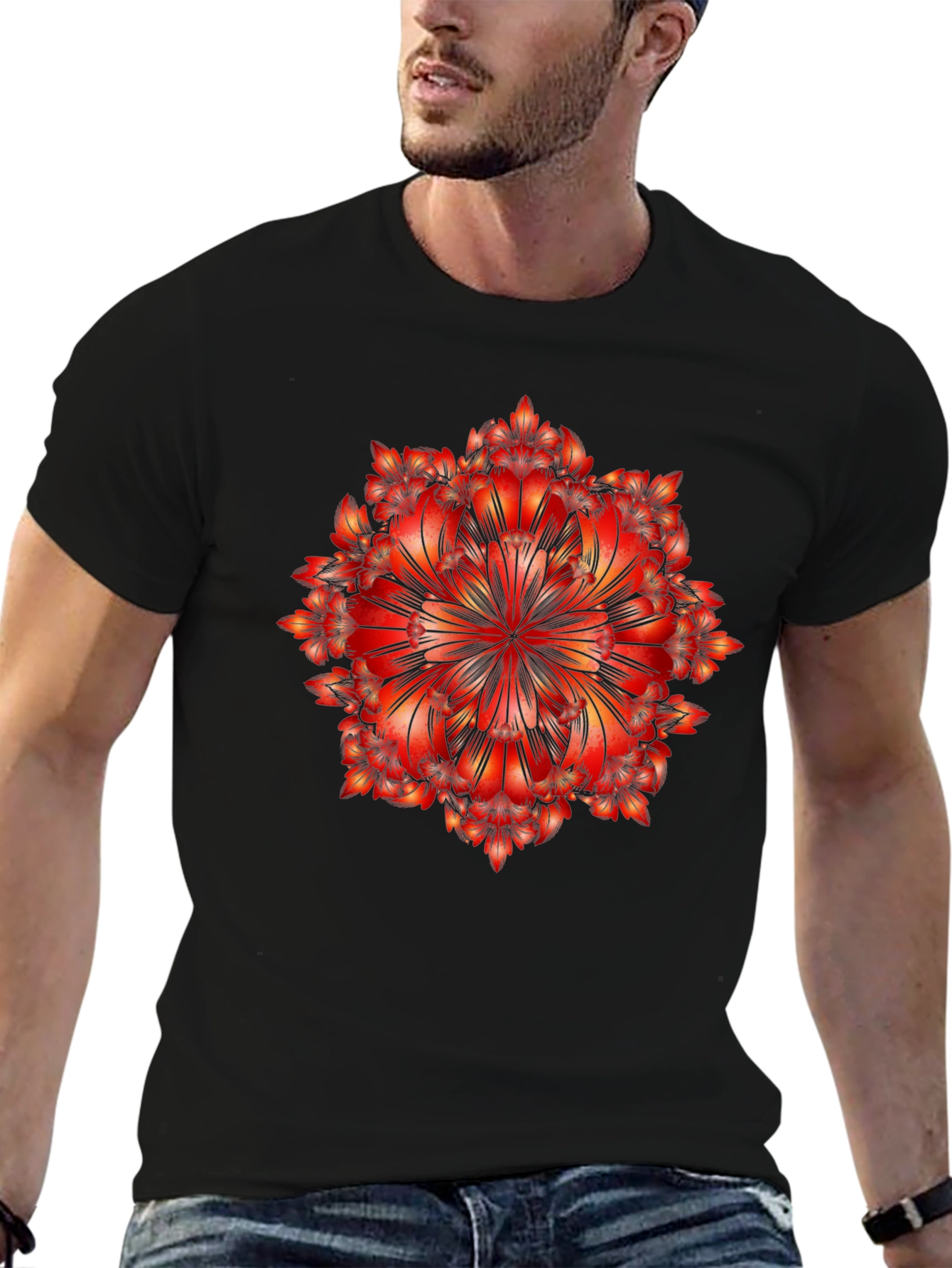 Geometric Mandala Graphic Tee - Bold Black T-Shirt