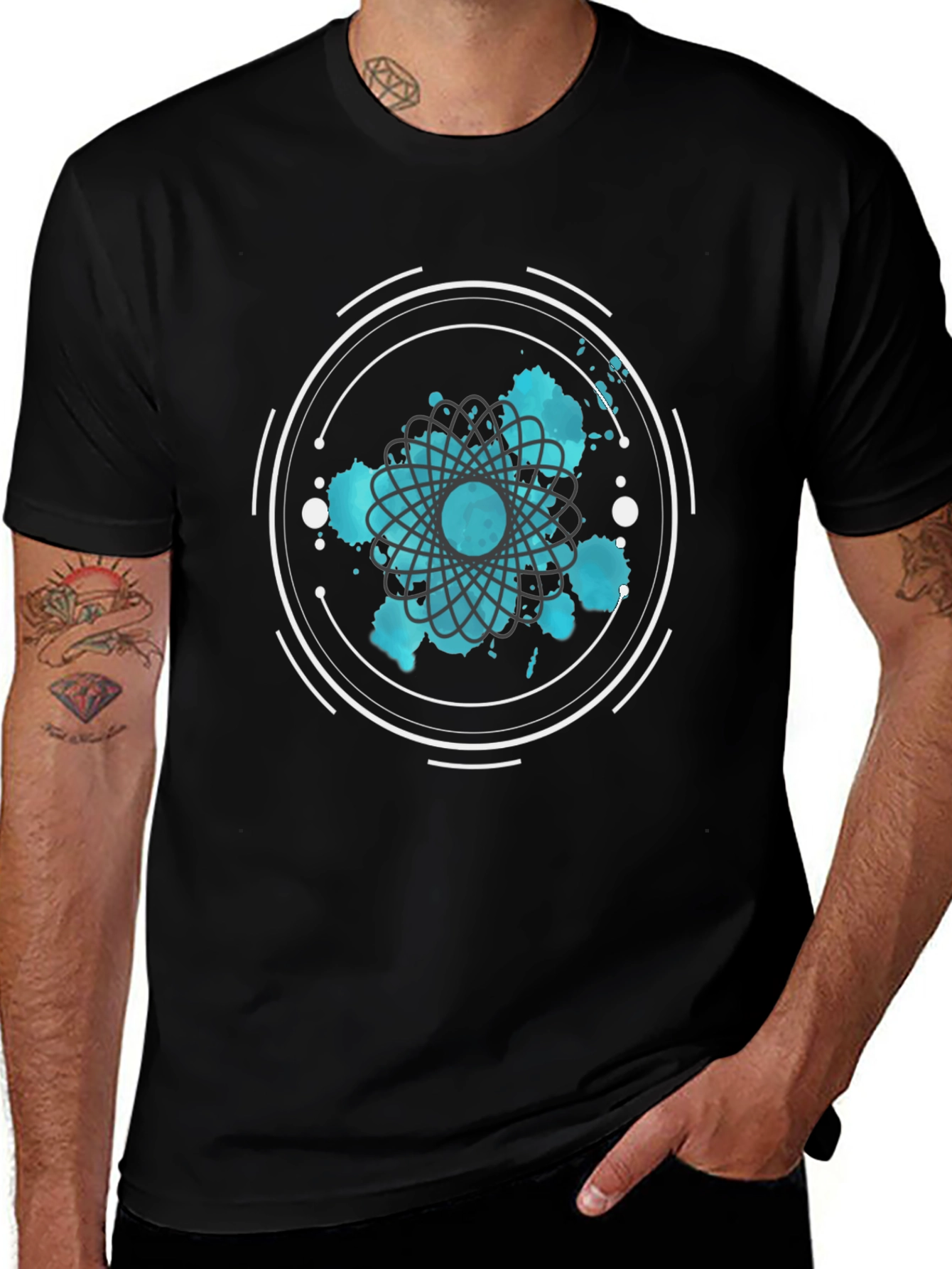 Abstract Graphic Tee - Round Design in Teal