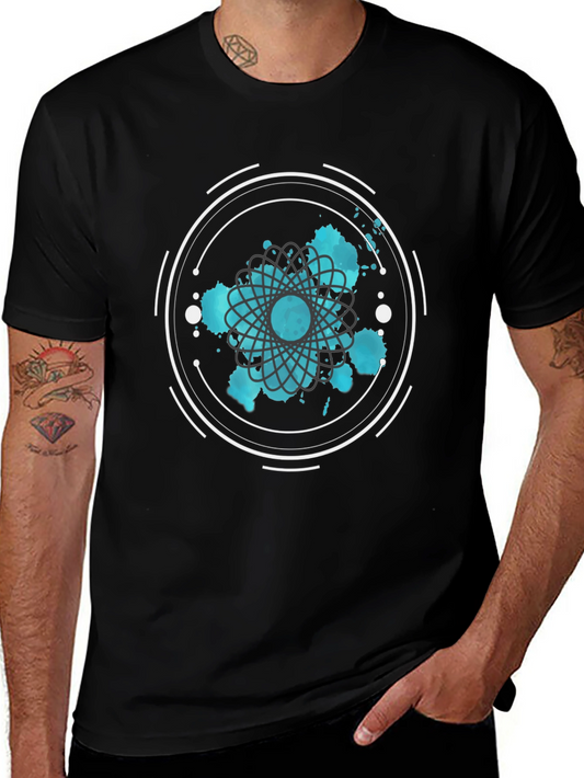 Abstract Graphic Tee - Round Design in Teal