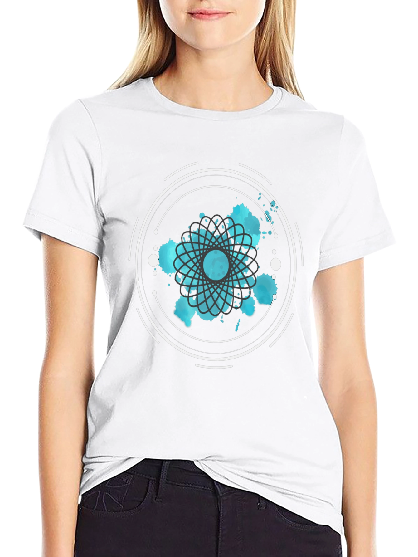 Abstract Graphic Tee - Round Design in Teal