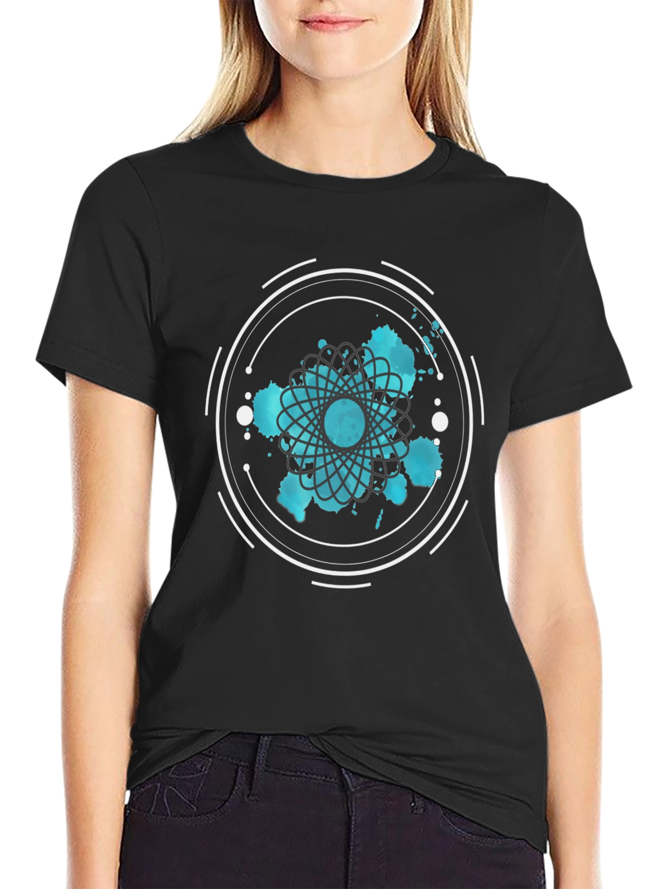 Abstract Graphic Tee - Round Design in Teal