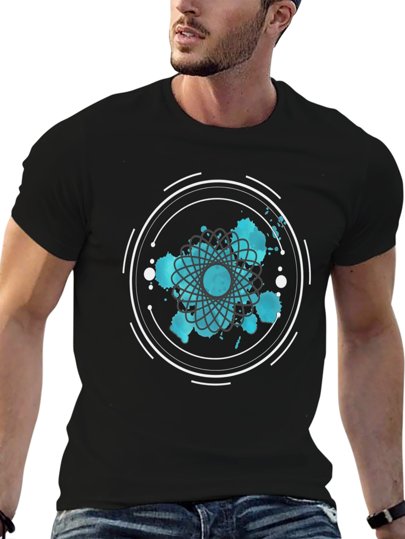 Abstract Graphic Tee - Round Design in Teal