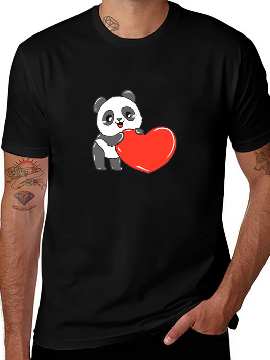 Cute Panda Heart Graphic Black Tee