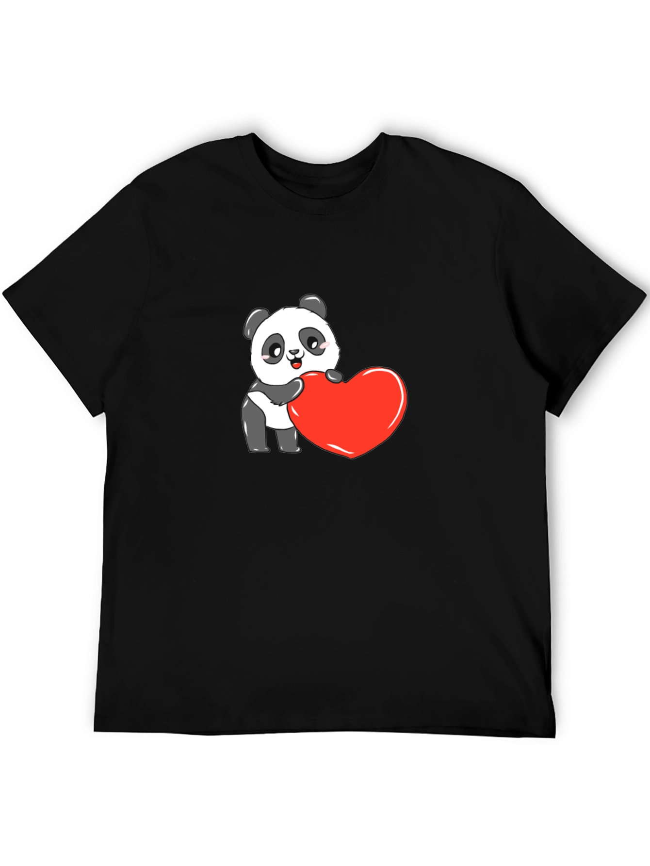 Cute Panda Heart Graphic Black Tee