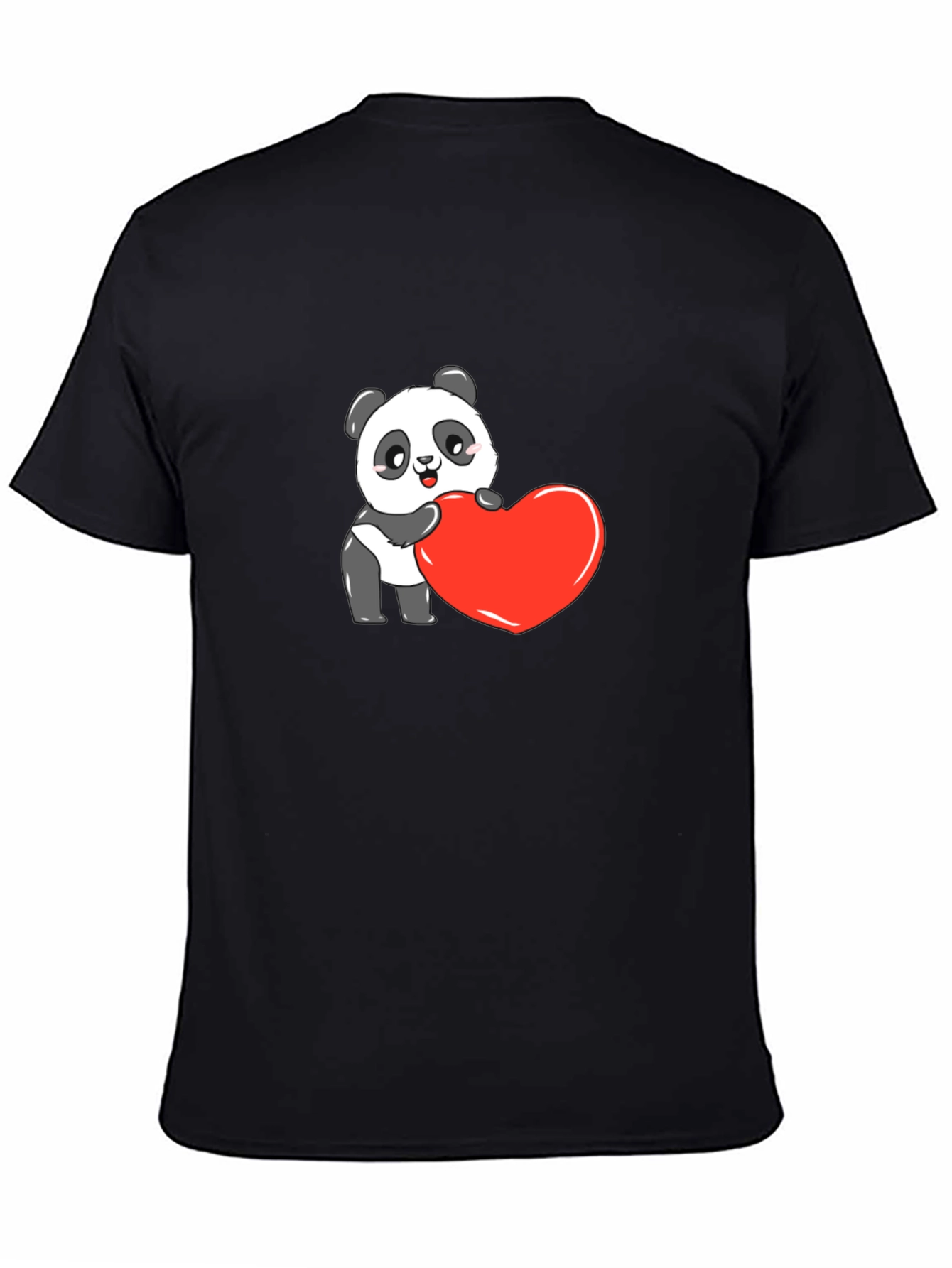 Cute Panda Heart Graphic Black Tee