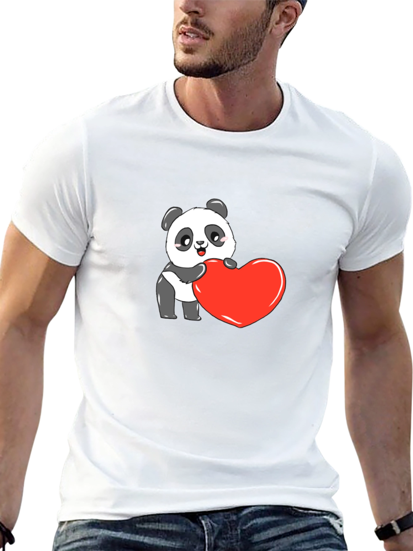 Cute Panda Heart Graphic Black Tee