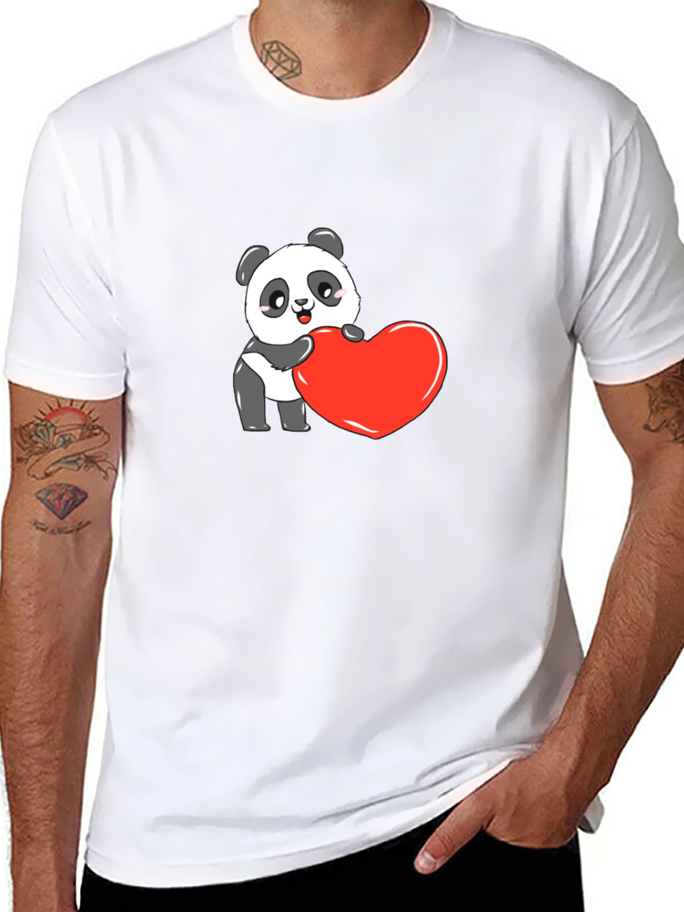 Cute Panda Heart Graphic Black Tee