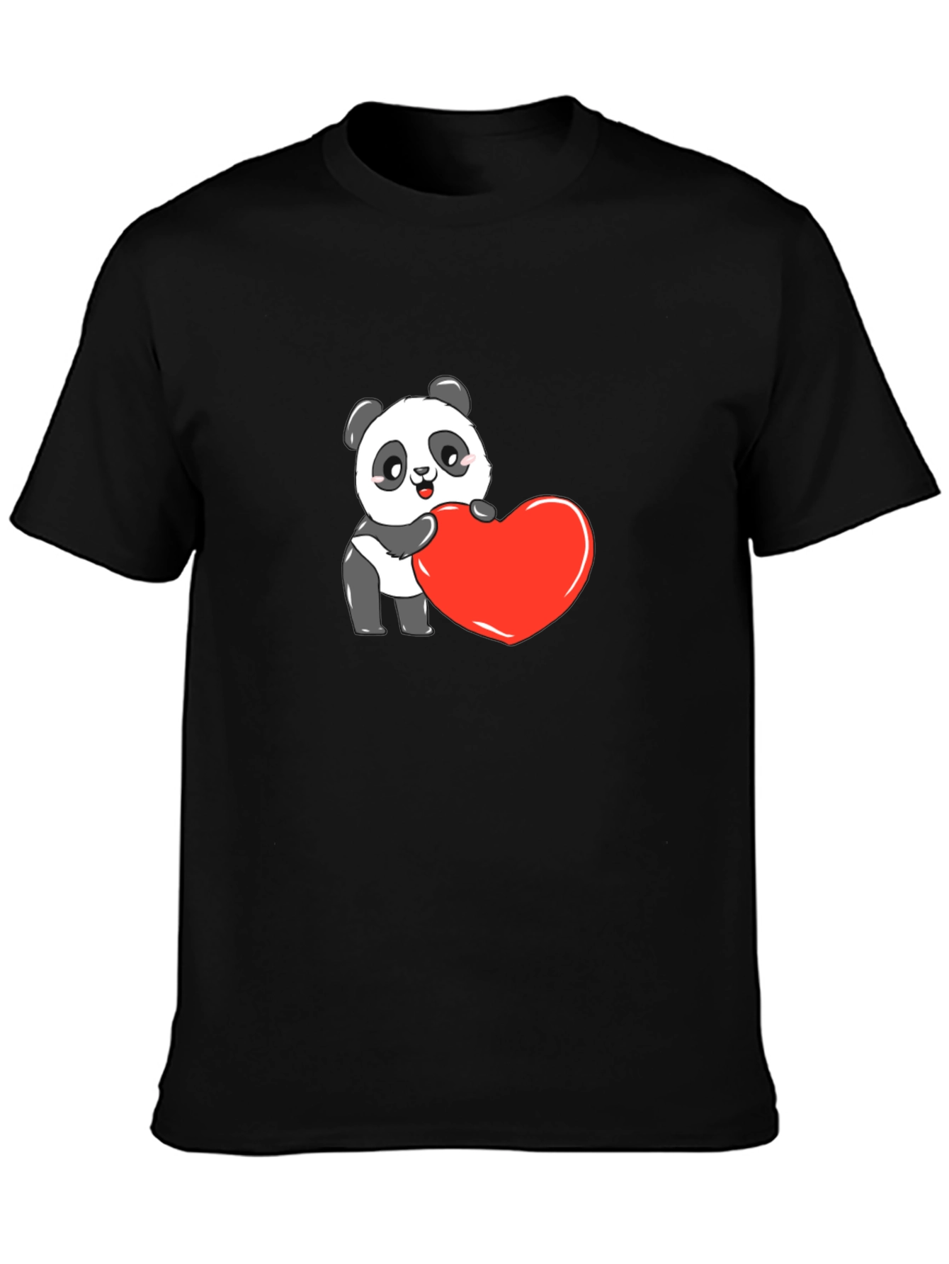 Cute Panda Heart Graphic Black Tee
