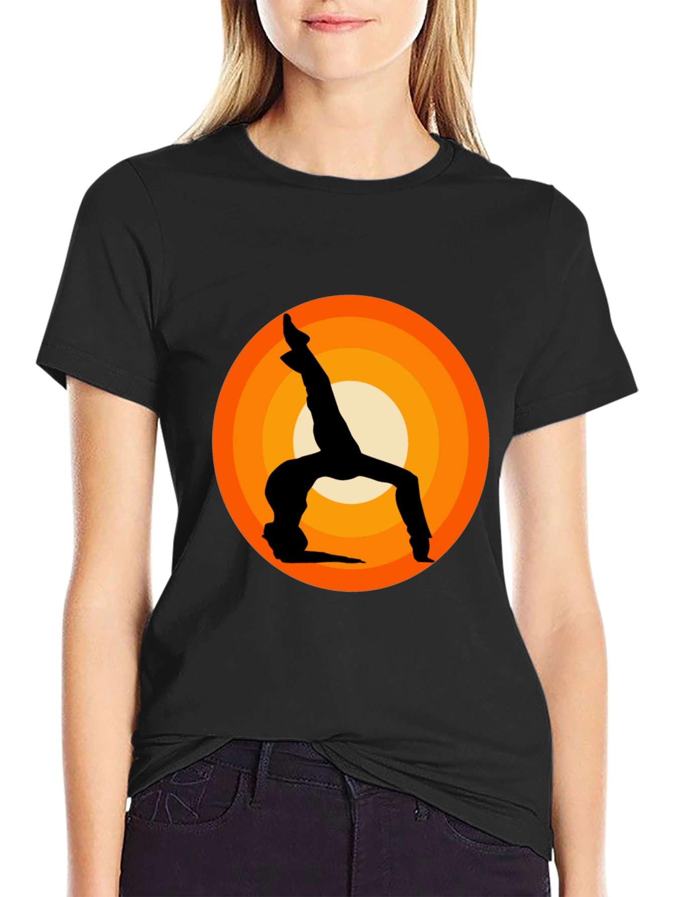 Yoga Silhouette Graphic Tee - Black Cotton Blend