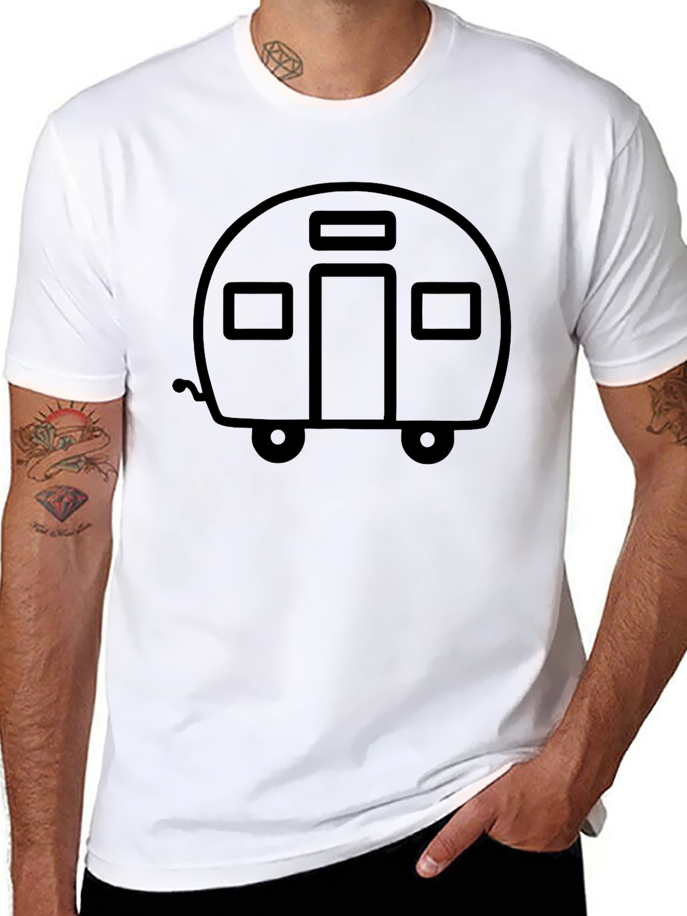 Retro Camper Graphic Tee - Black Cotton T-Shirt
