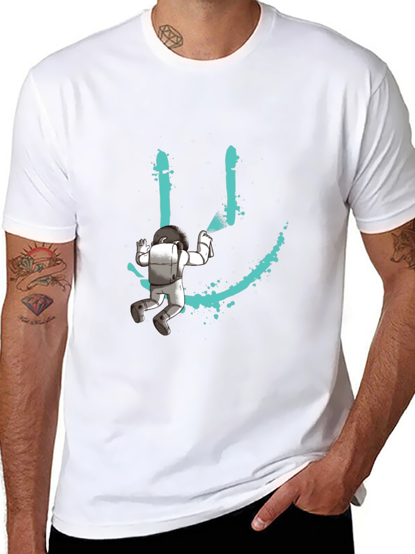 Astronaut Smiley Graphic T-Shirt - Black
