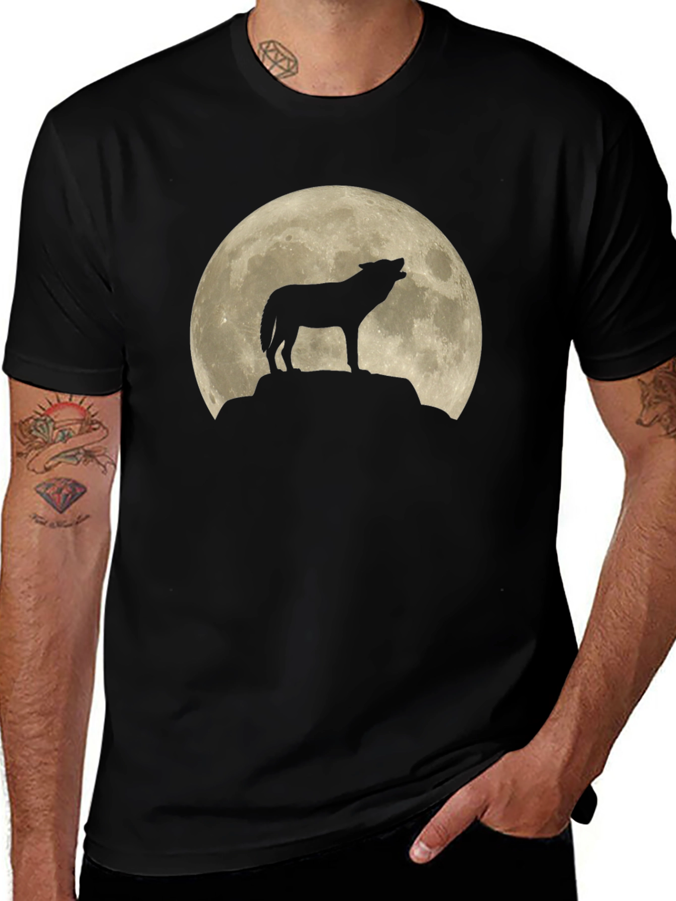 Wolf Moon Silhouette T-Shirt - Black
