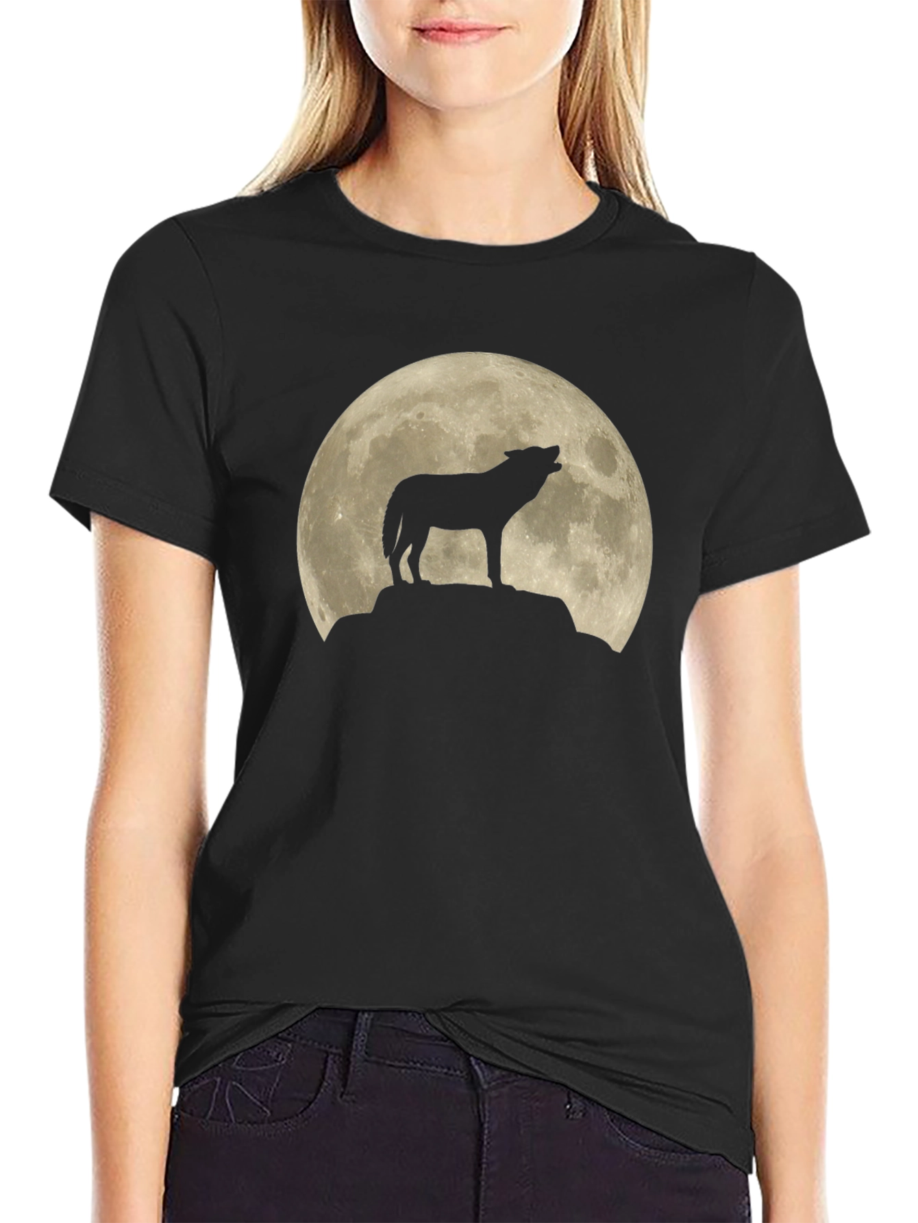 Wolf Moon Silhouette T-Shirt - Black