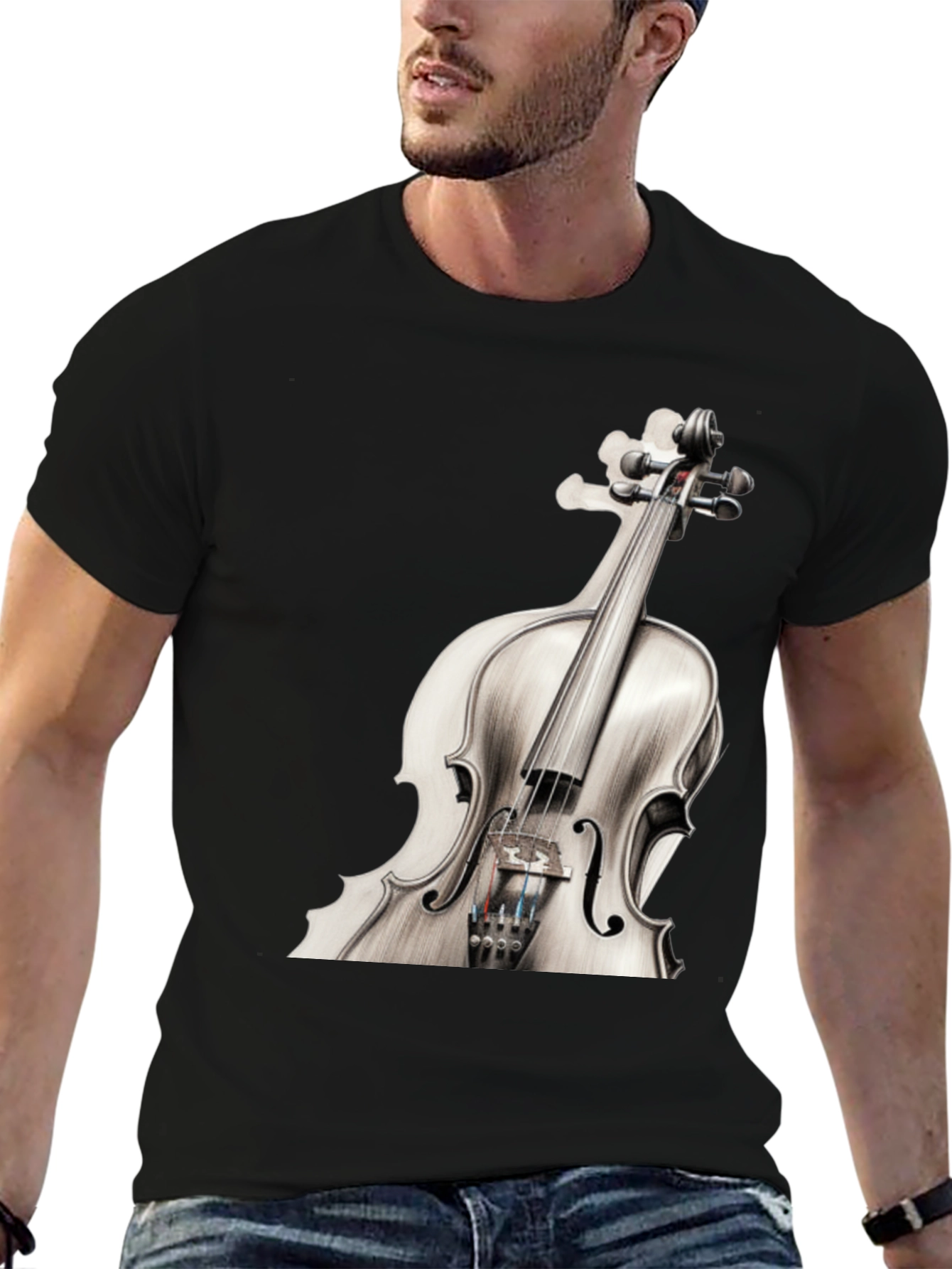 Violin Graphic Tee - Music Lovers Black T-Shirt