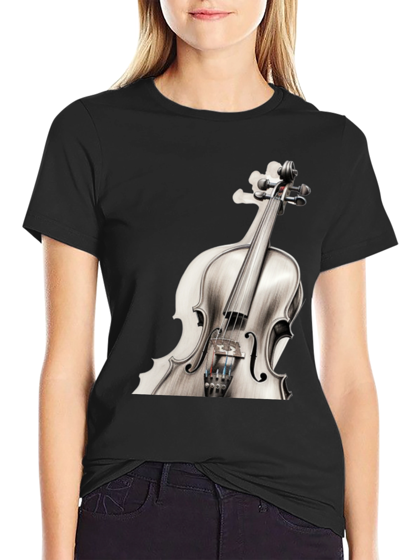 Violin Graphic Tee - Music Lovers Black T-Shirt