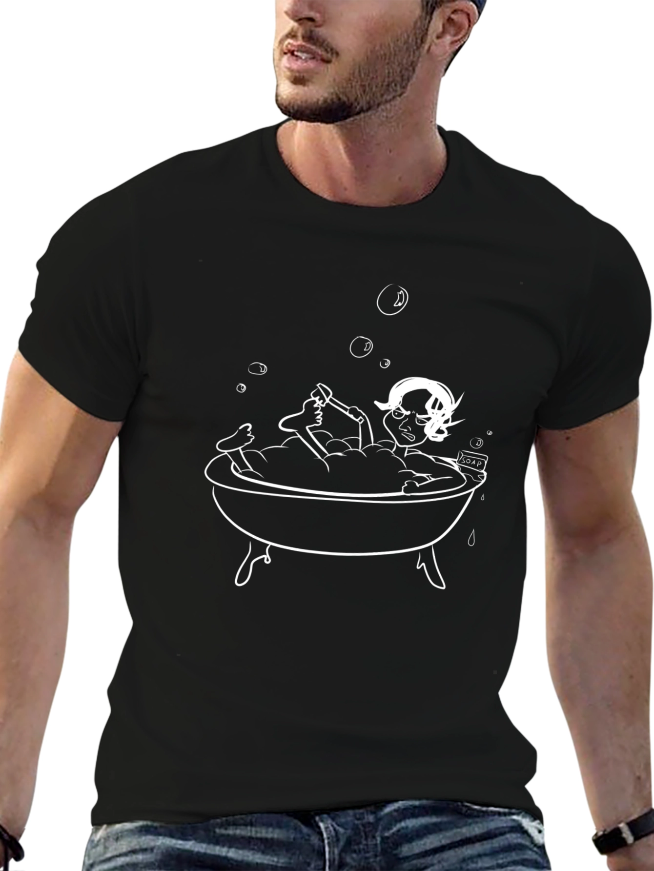 Fun Cartoon Bathtub Black T-Shirt
