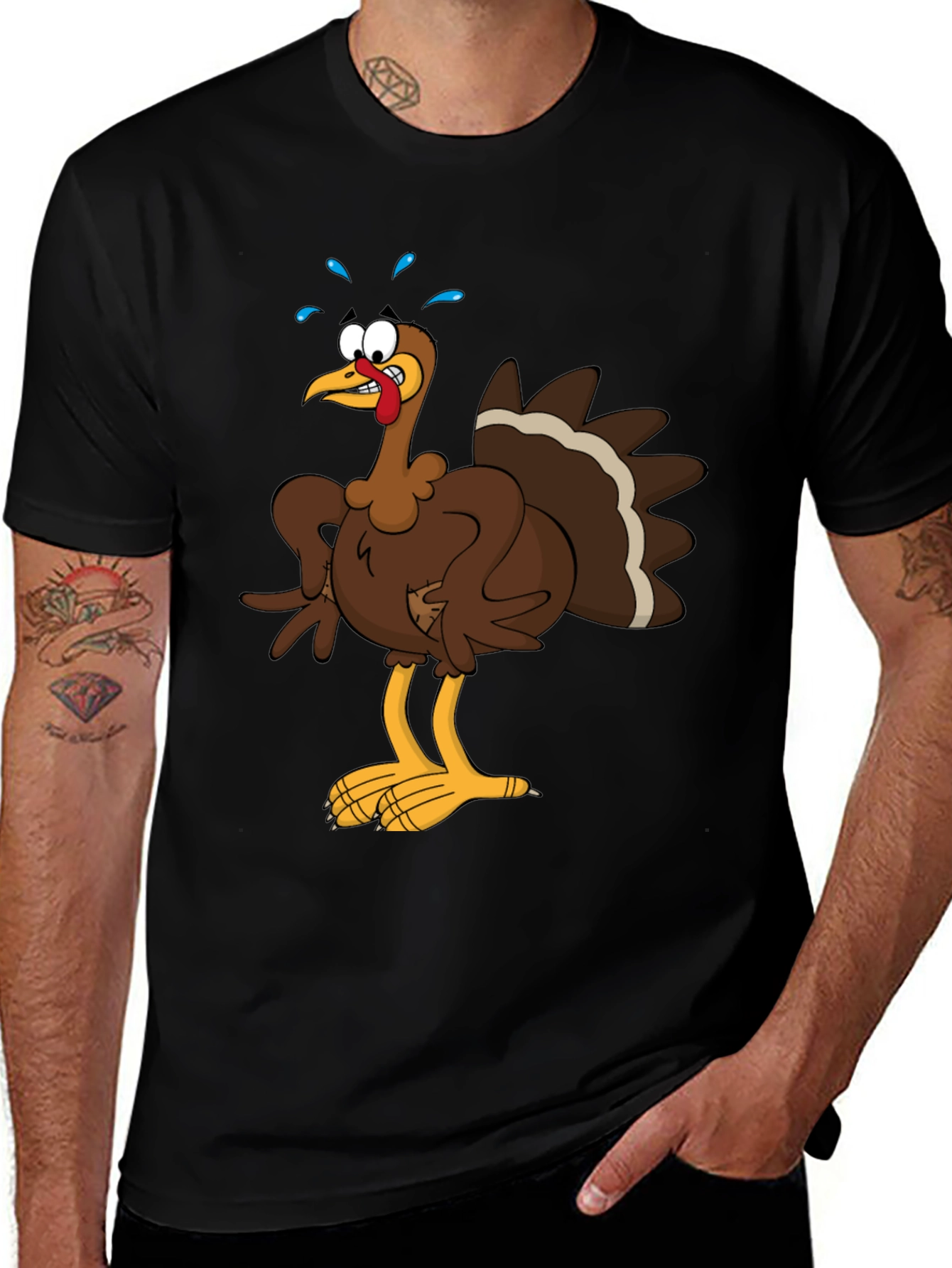 Turkey Cartoon Graphic Tee - Thanksgiving Apparel