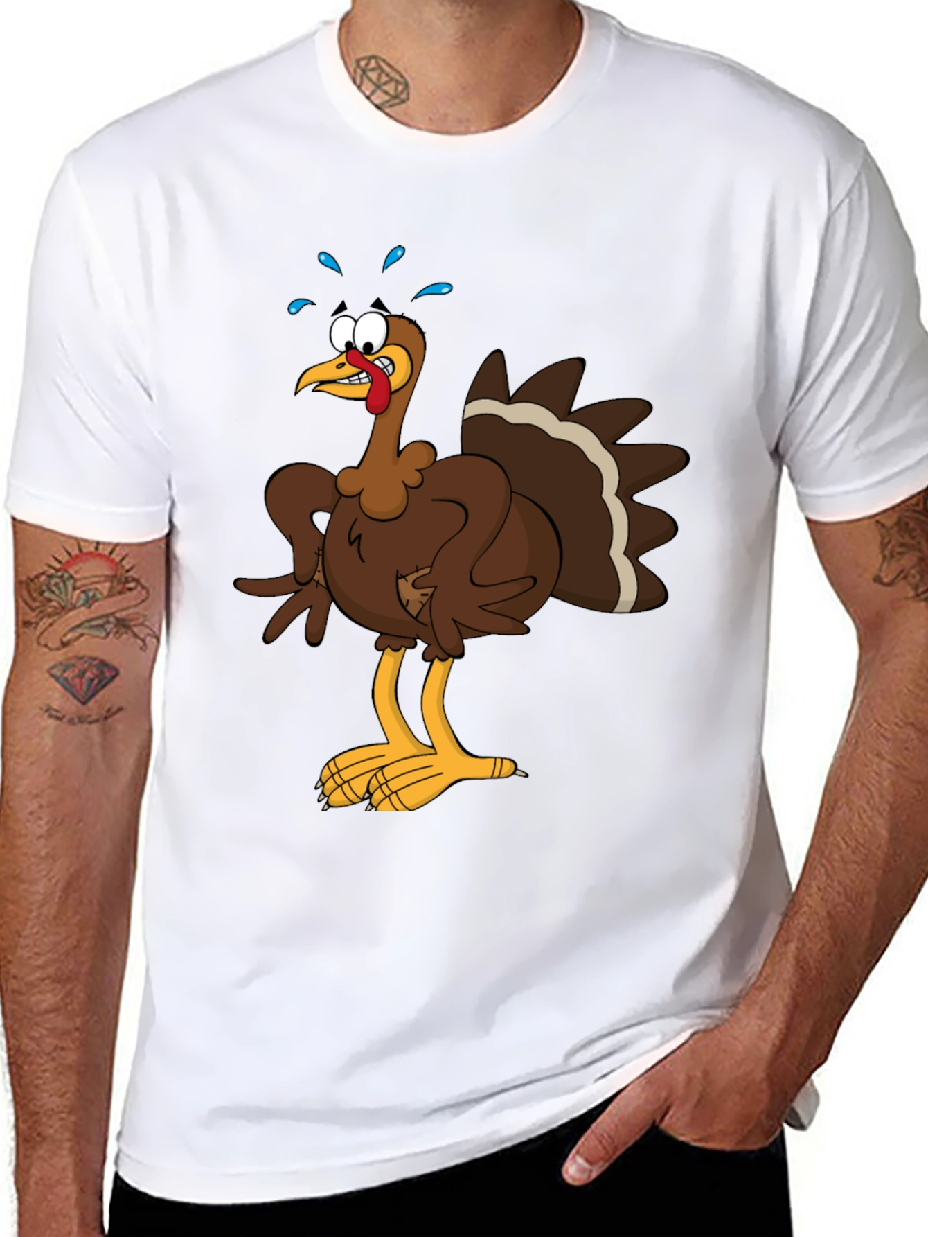 Turkey Cartoon Graphic Tee - Thanksgiving Apparel