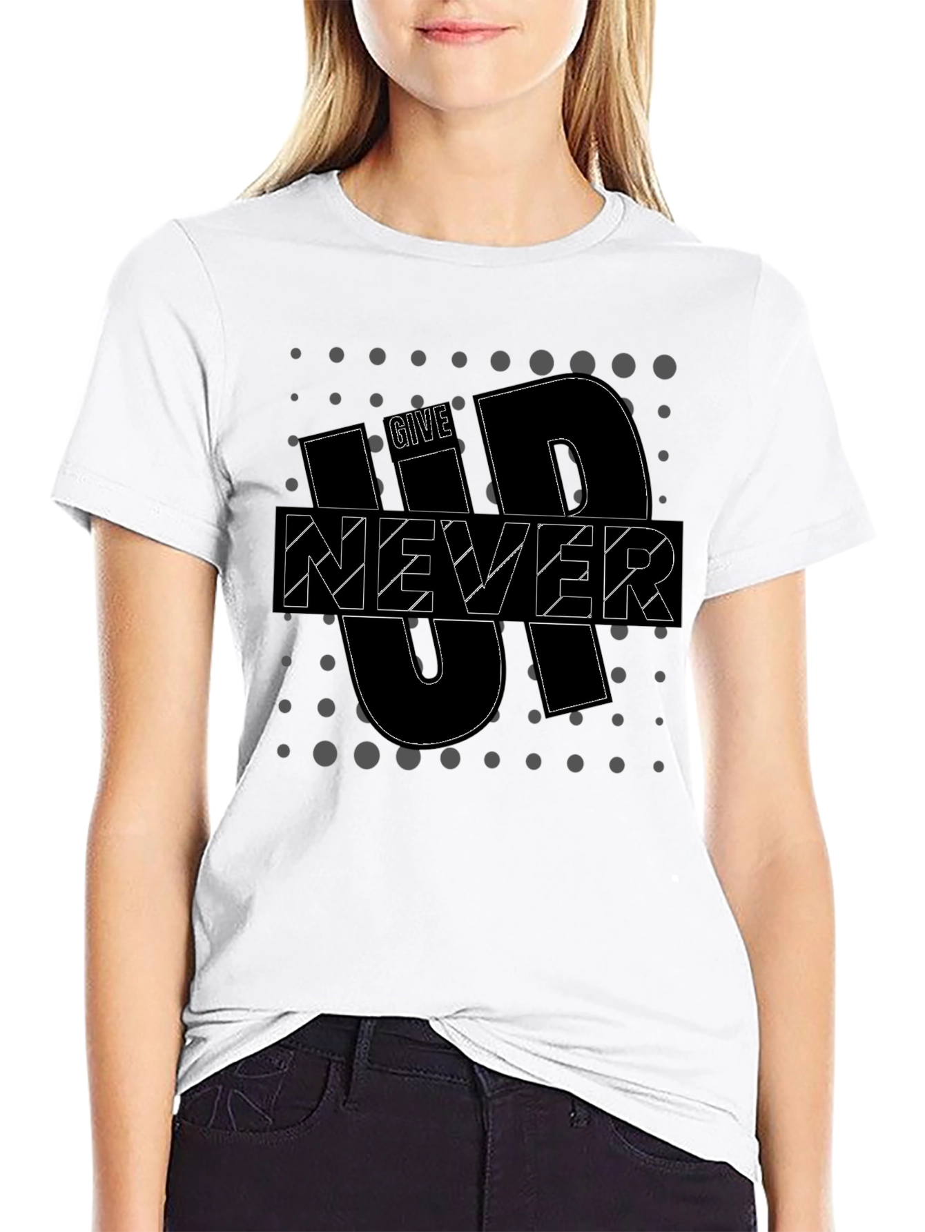 Motivational Black T-Shirt - Never Give Up