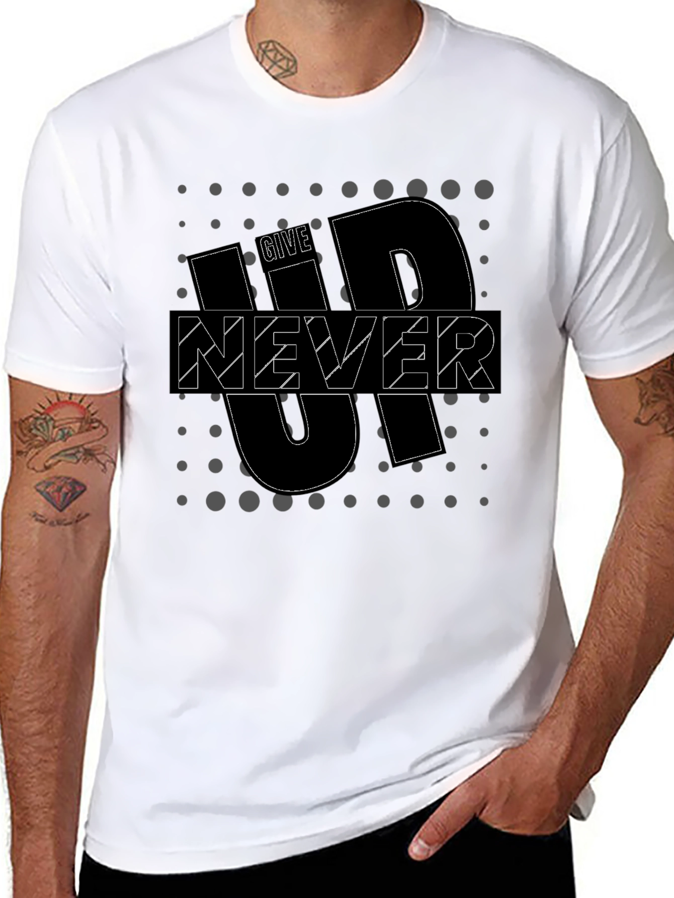 Motivational Black T-Shirt - Never Give Up