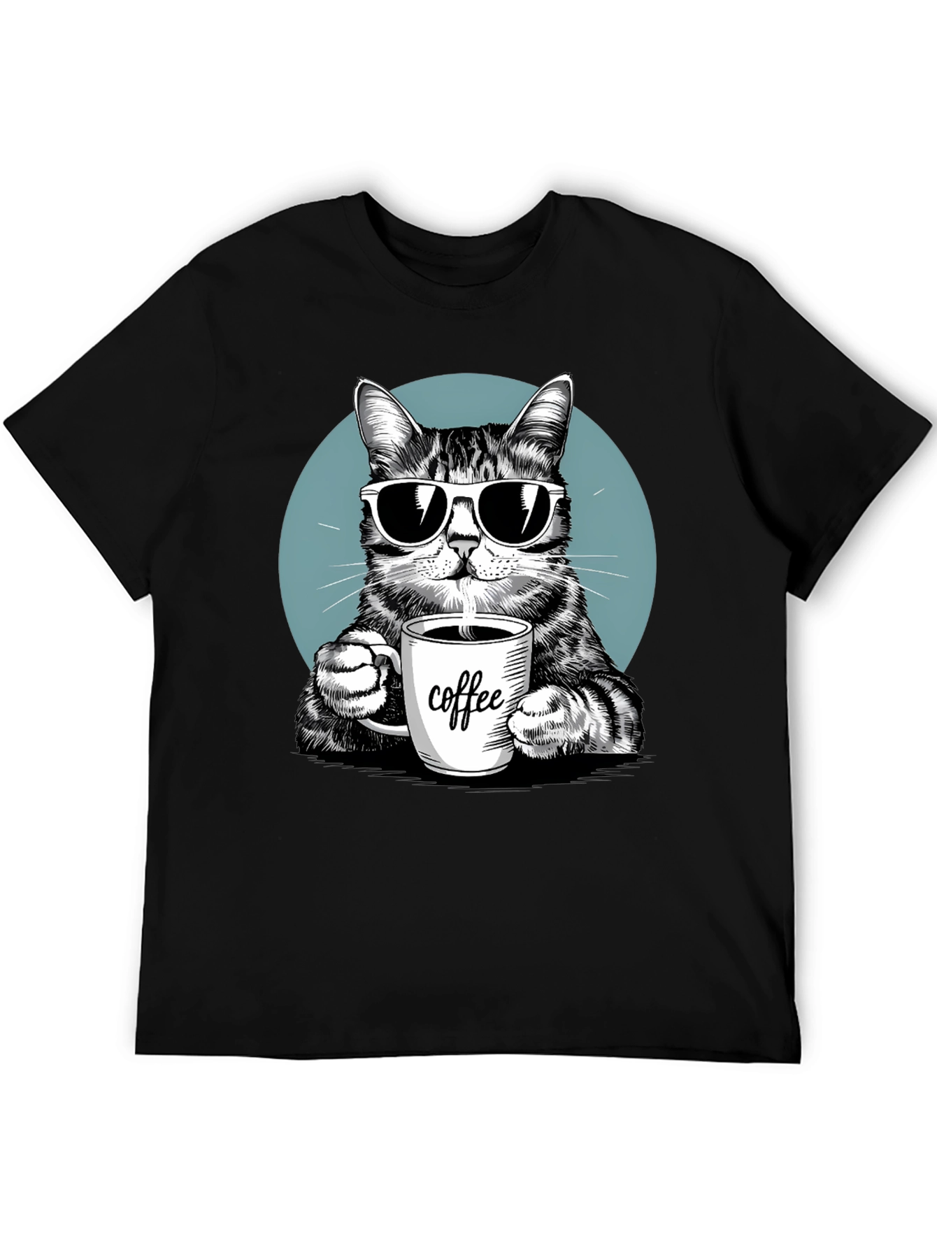 Cool Cat Coffee Lover Graphic T-Shirt