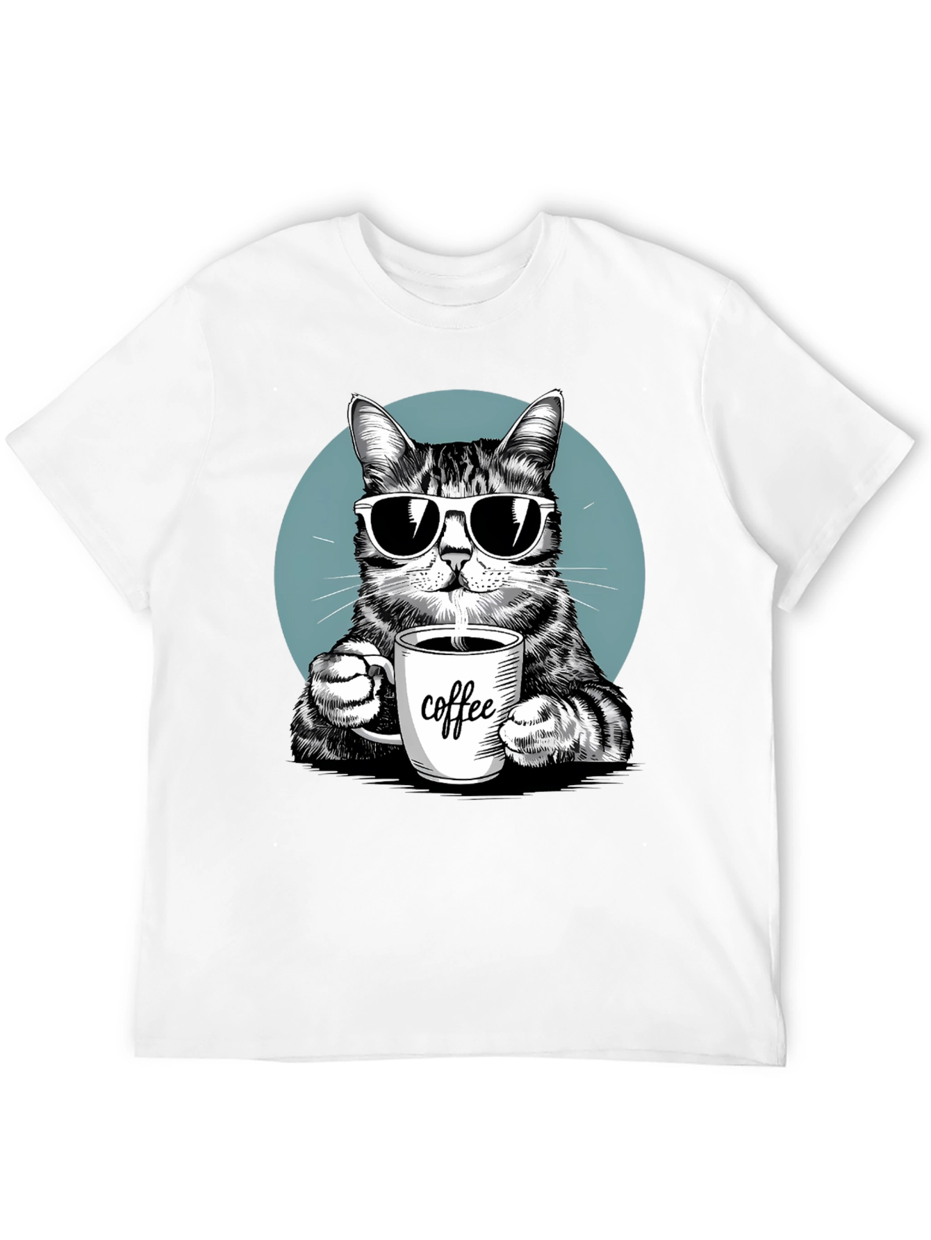 Cool Cat Coffee Lover Graphic T-Shirt