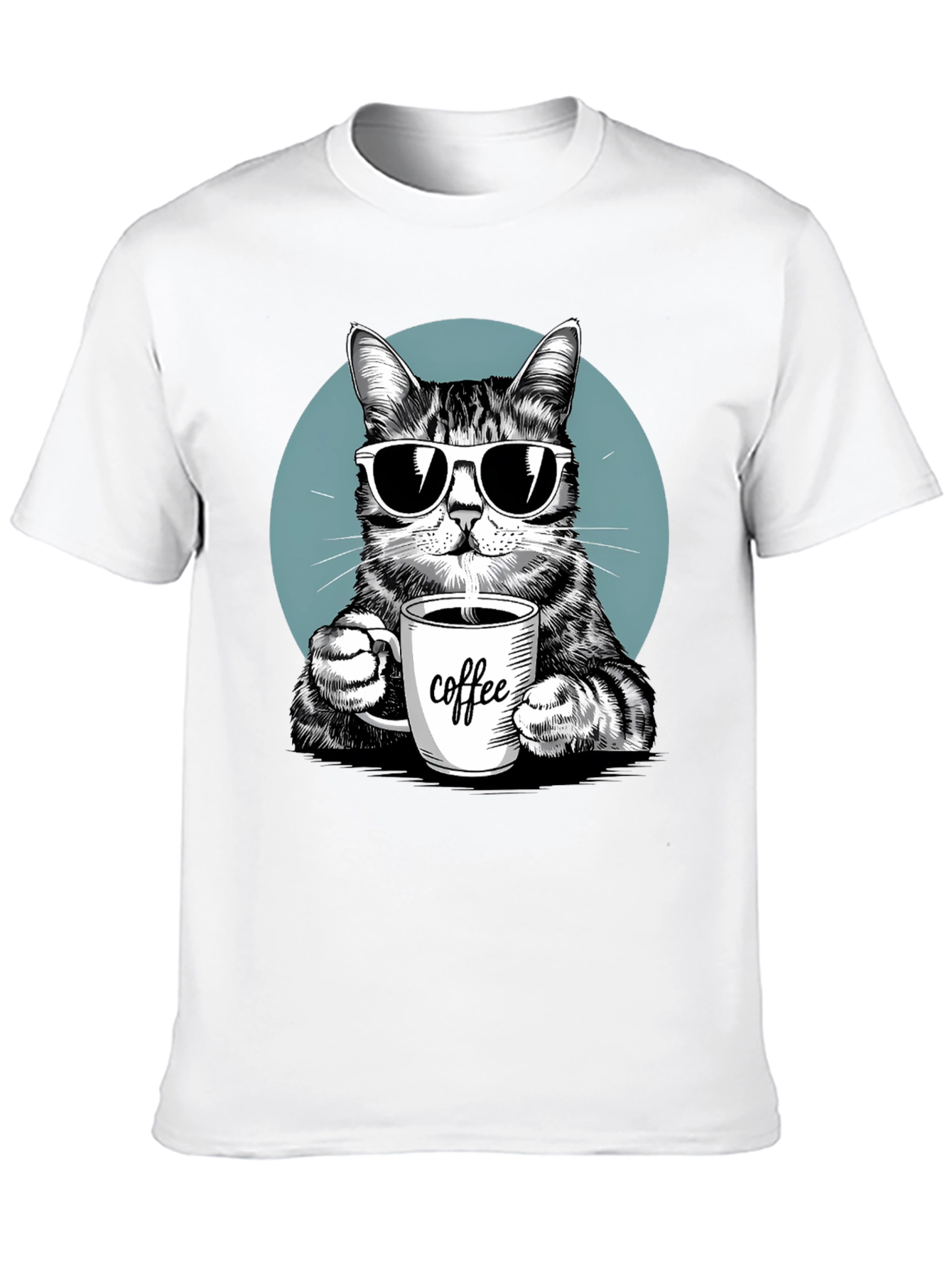 Cool Cat Coffee Lover Graphic T-Shirt