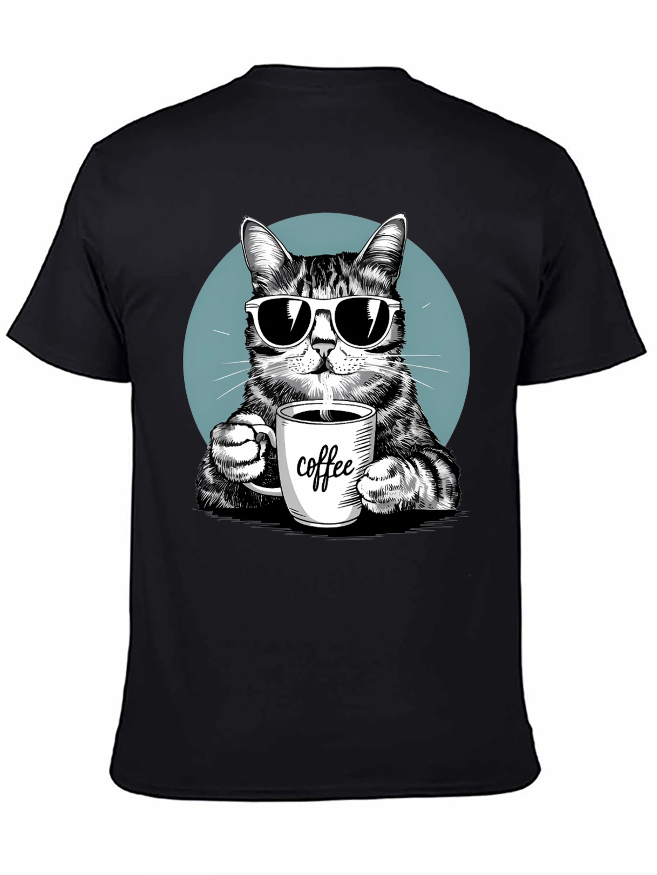 Cool Cat Coffee Lover Graphic T-Shirt