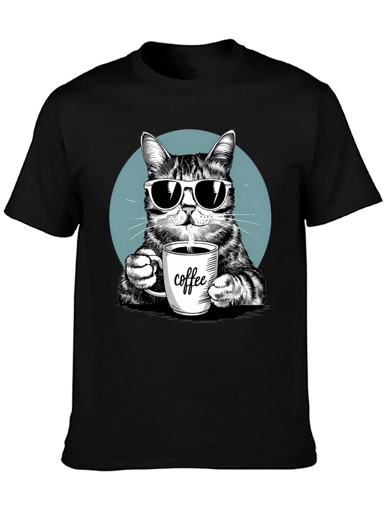 Cool Cat Coffee Lover Graphic T-Shirt