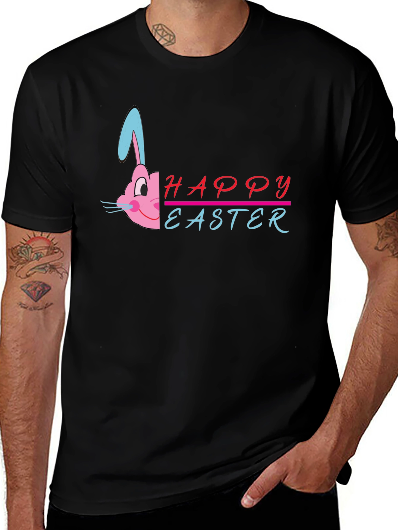 Happy Easter Bunny Graphic T-Shirt - Black