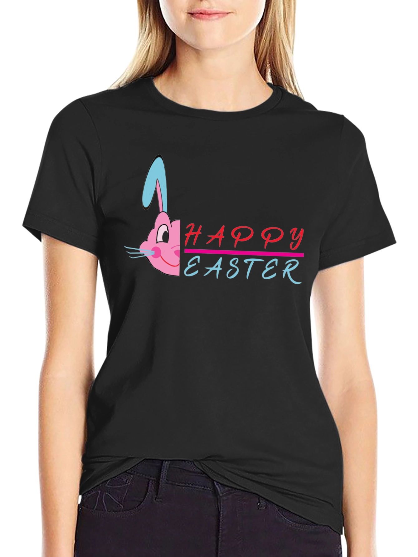 Happy Easter Bunny Graphic T-Shirt - Black