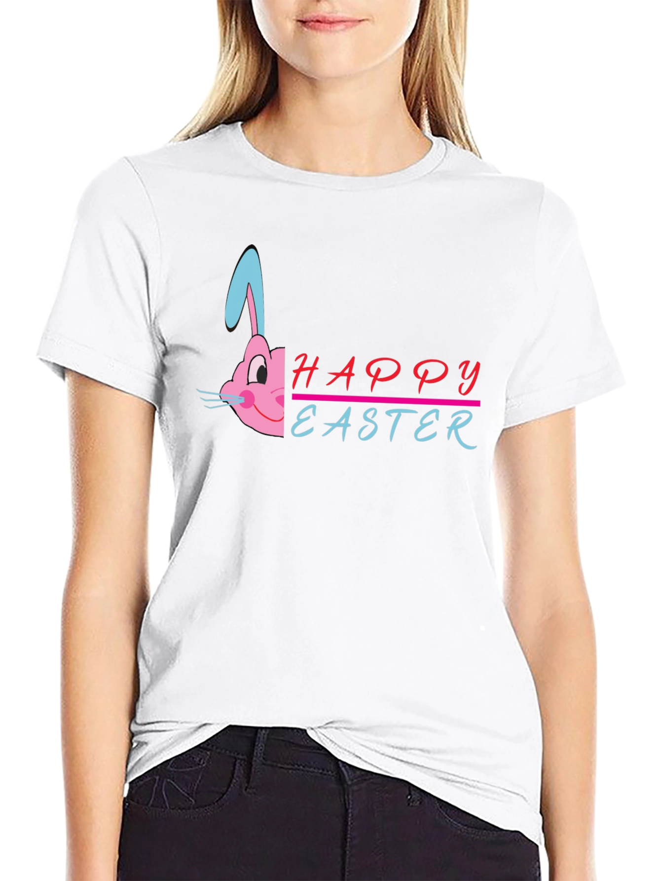 Happy Easter Bunny Graphic T-Shirt - Black