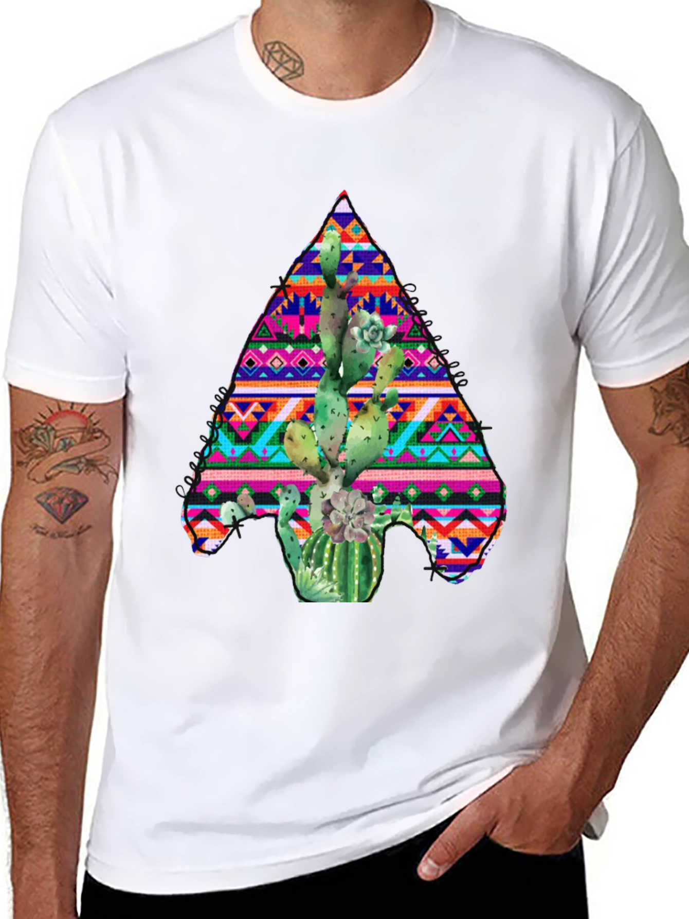 Cactus Aztec Print Black T-Shirt