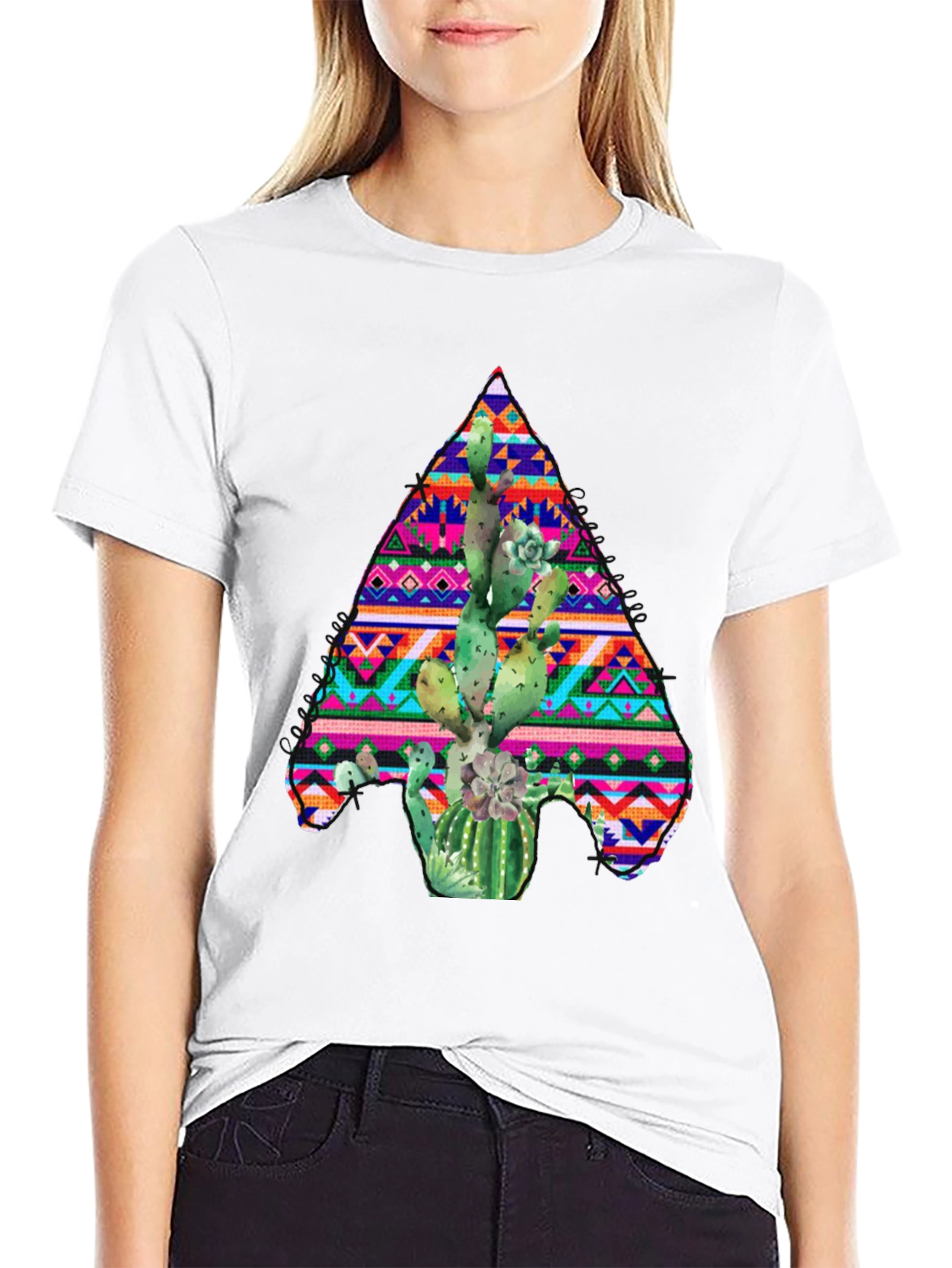 Cactus Aztec Print Black T-Shirt