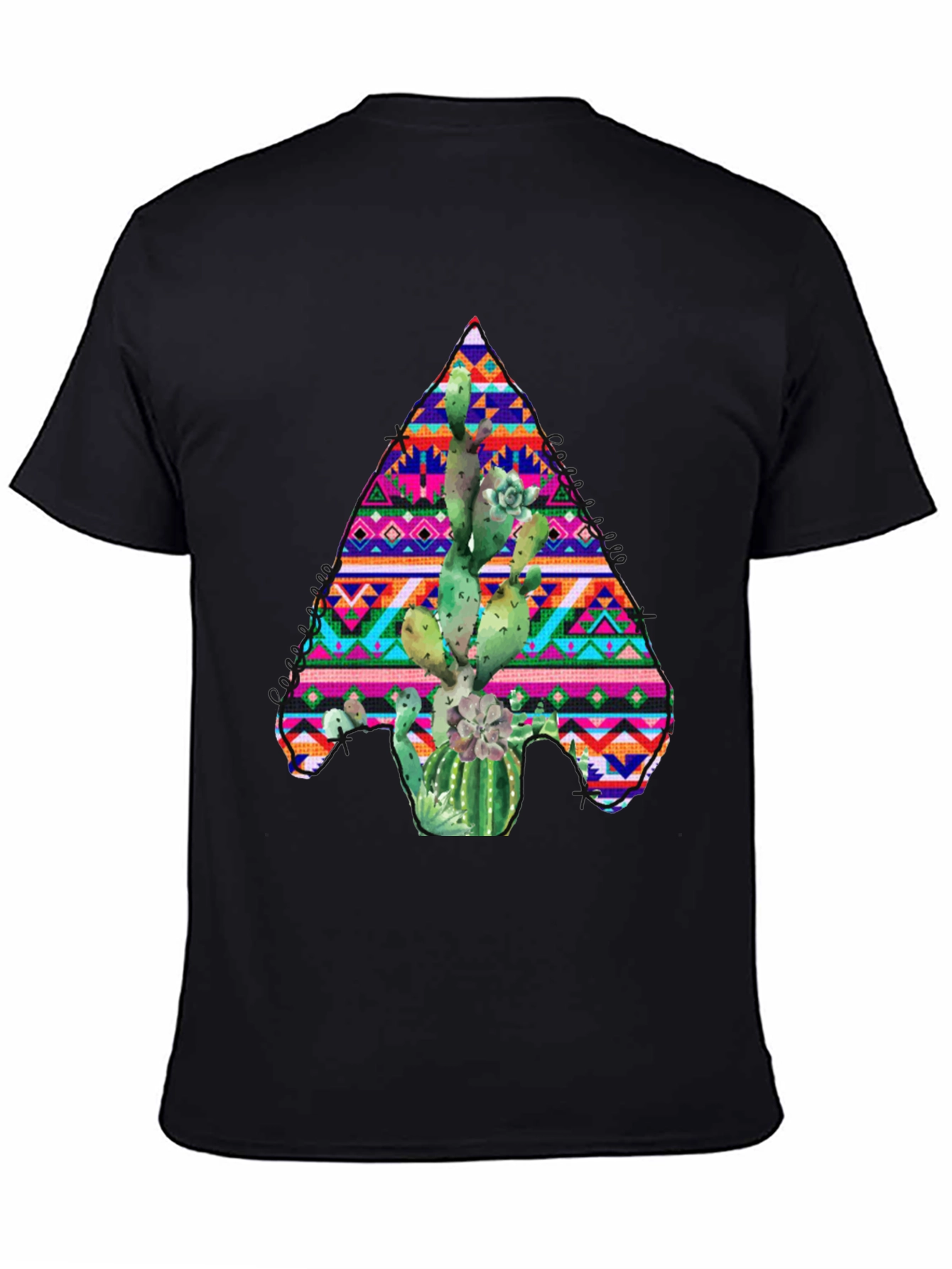 Cactus Aztec Print Black T-Shirt