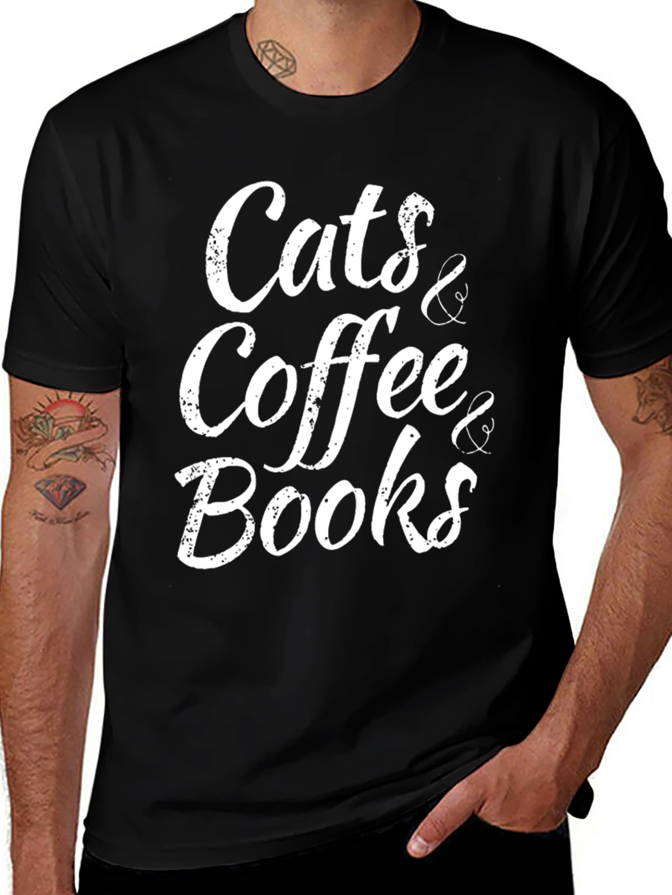 Cats Coffee Books Black T-Shirt