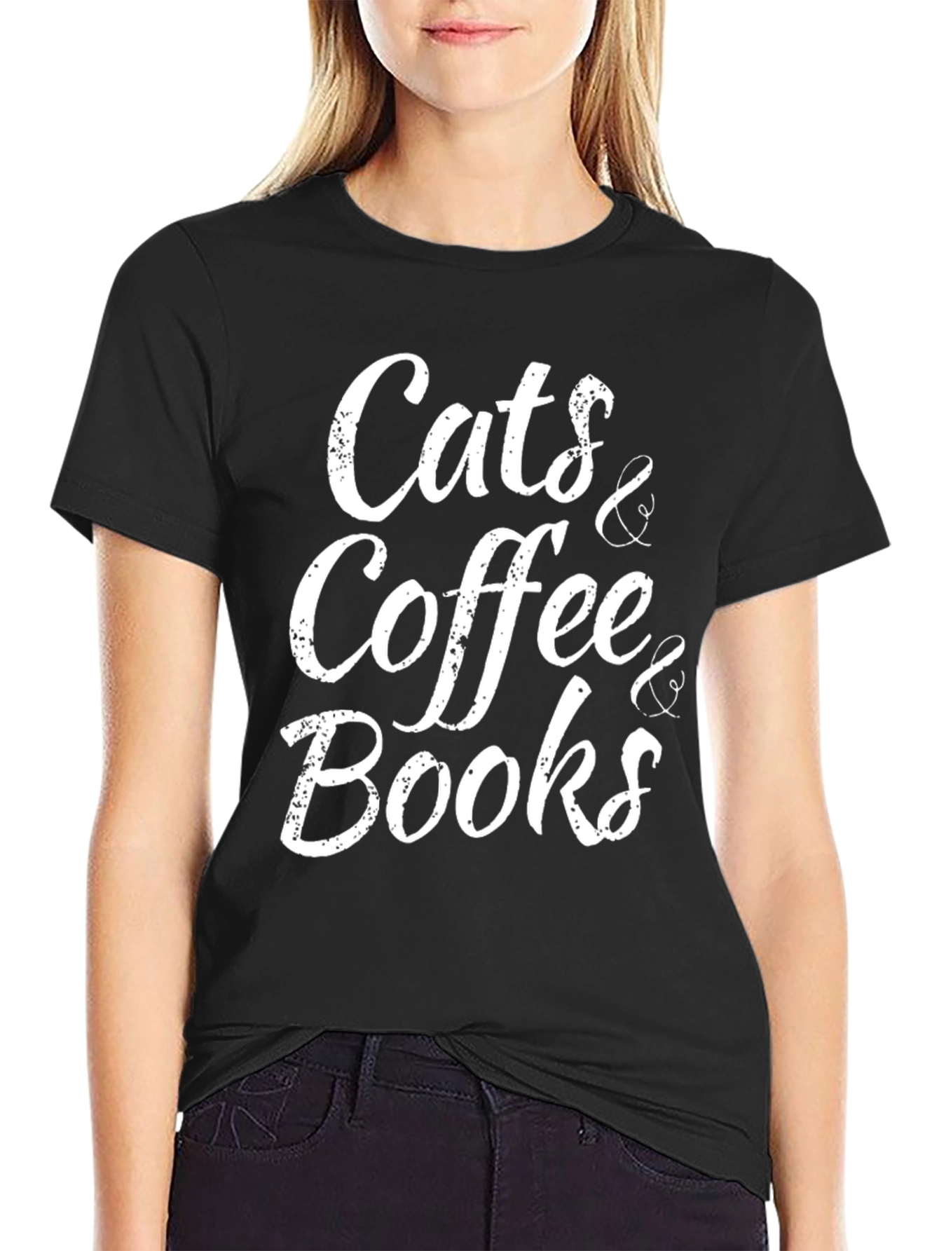 Cats Coffee Books Black T-Shirt