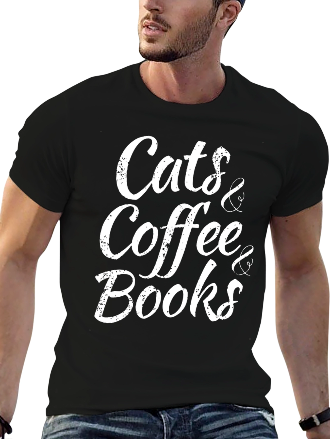 Cats Coffee Books Black T-Shirt