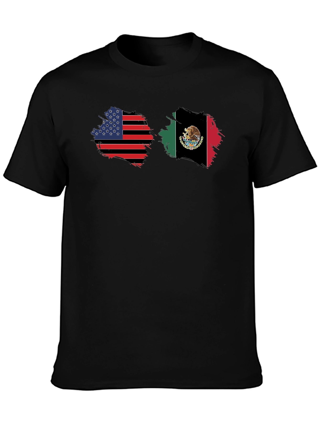 USA & Mexico Flags Graphic Black T-Shirt