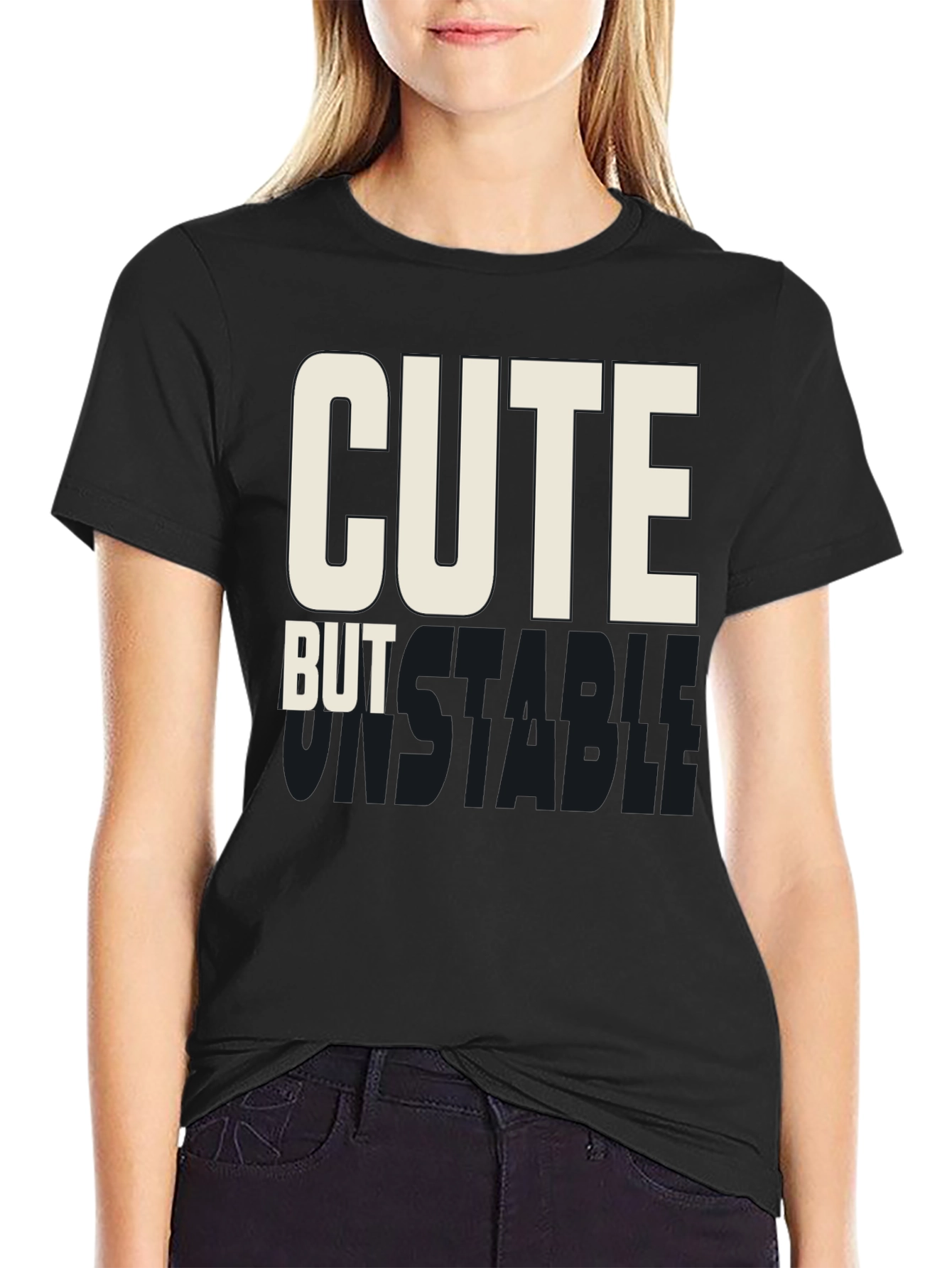 Cute But Unstable Graphic Tee - Black Cotton T-Shirt