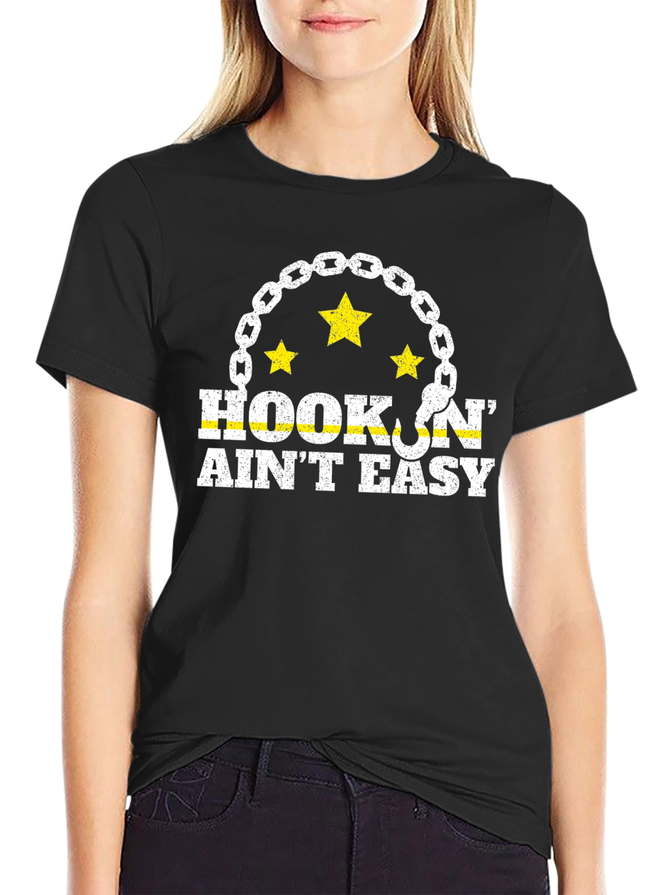 Hookin Aint Easy Black Graphic Tee