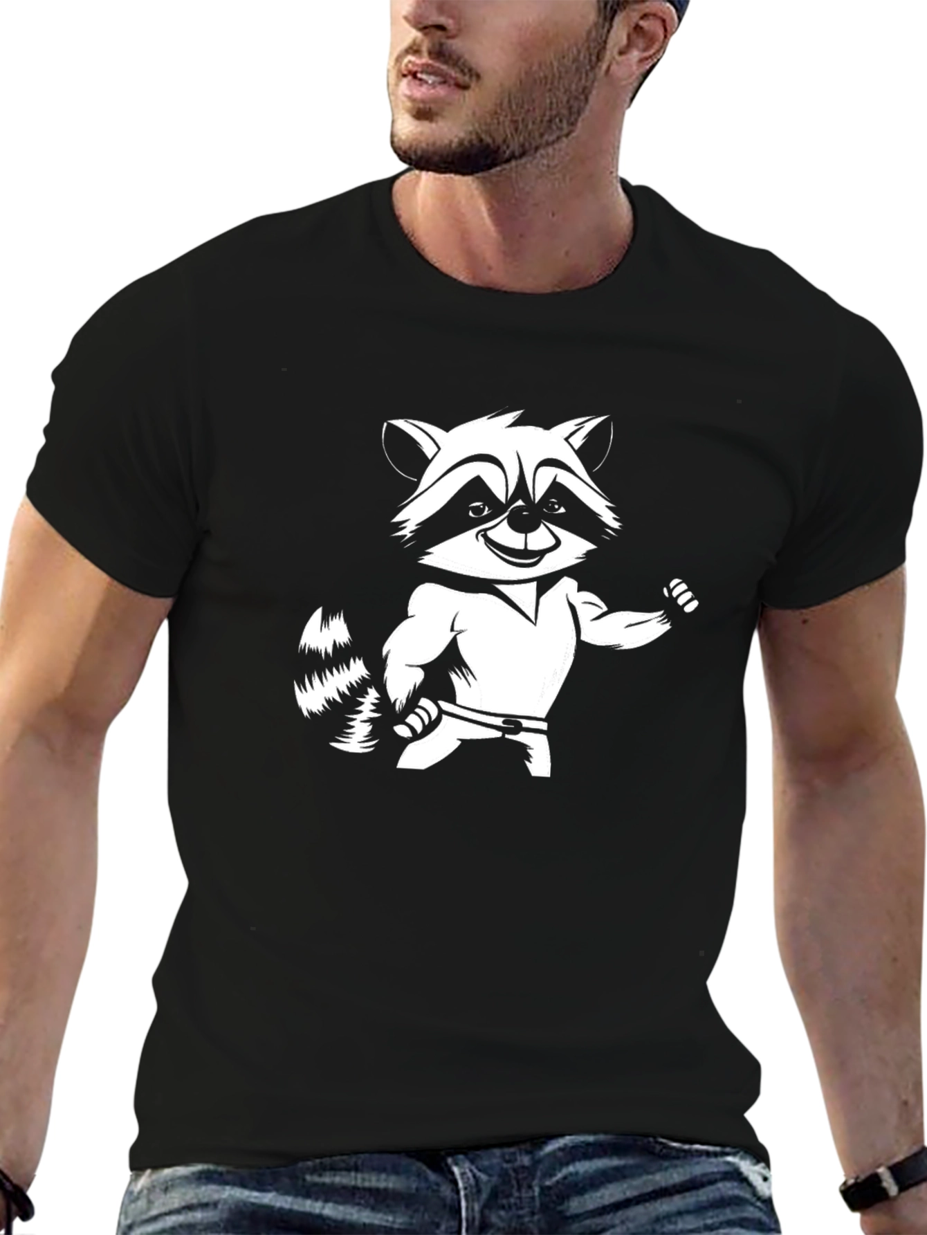 Raccoon Gym T-Shirt - Black Cotton Crew Neck