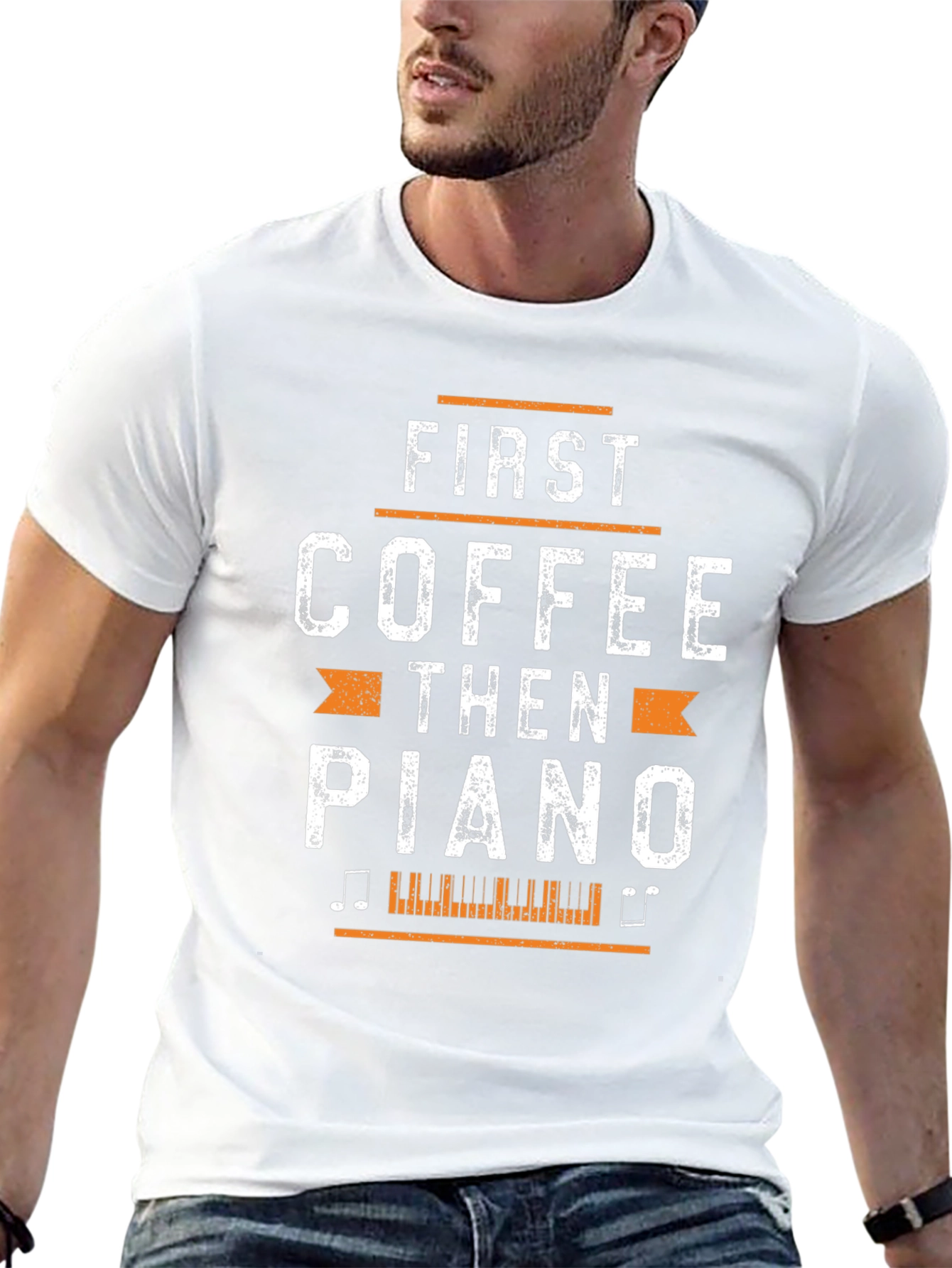 First Coffee Then Piano Black Graphic T-Shirt