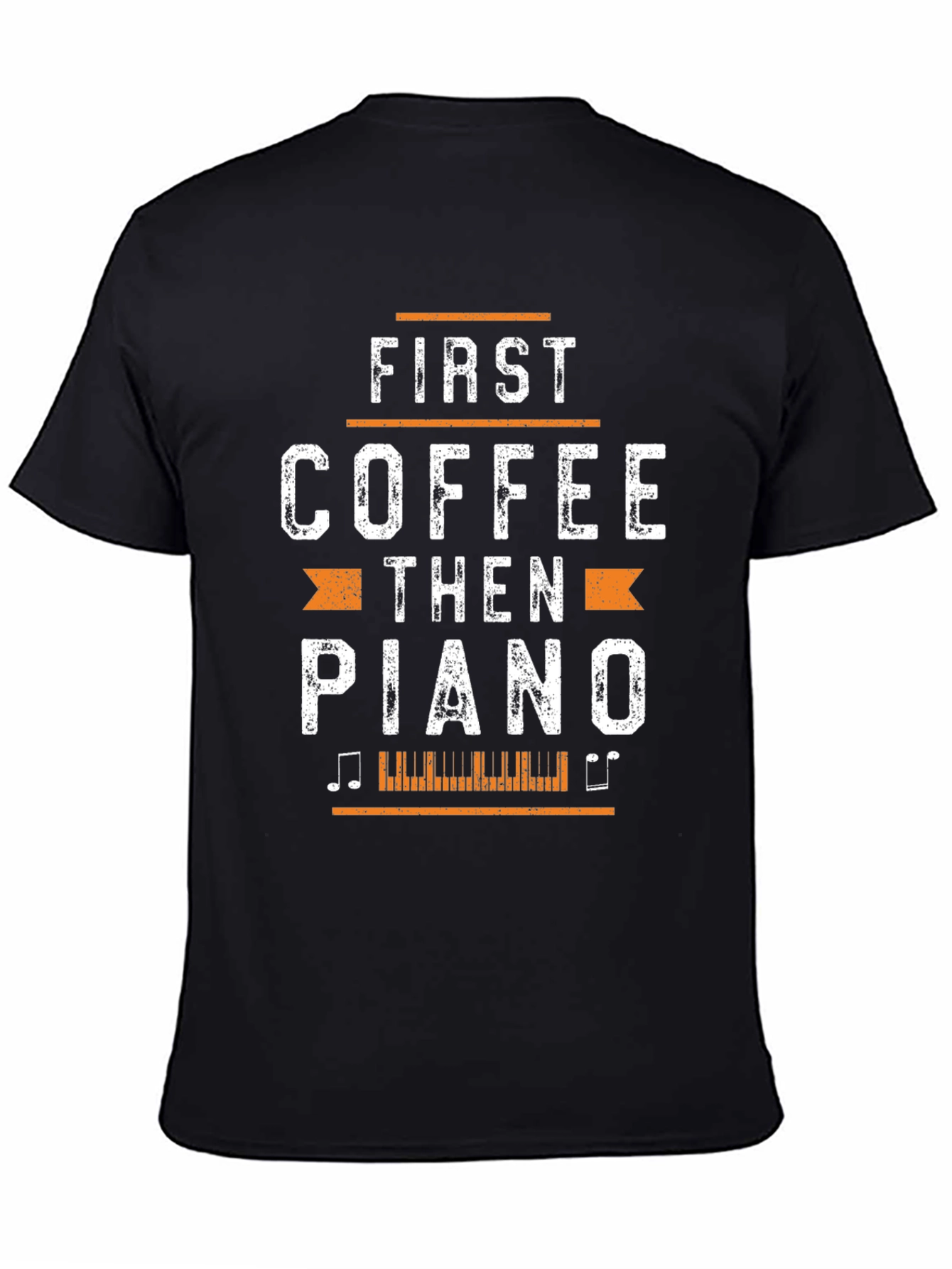 First Coffee Then Piano Black Graphic T-Shirt