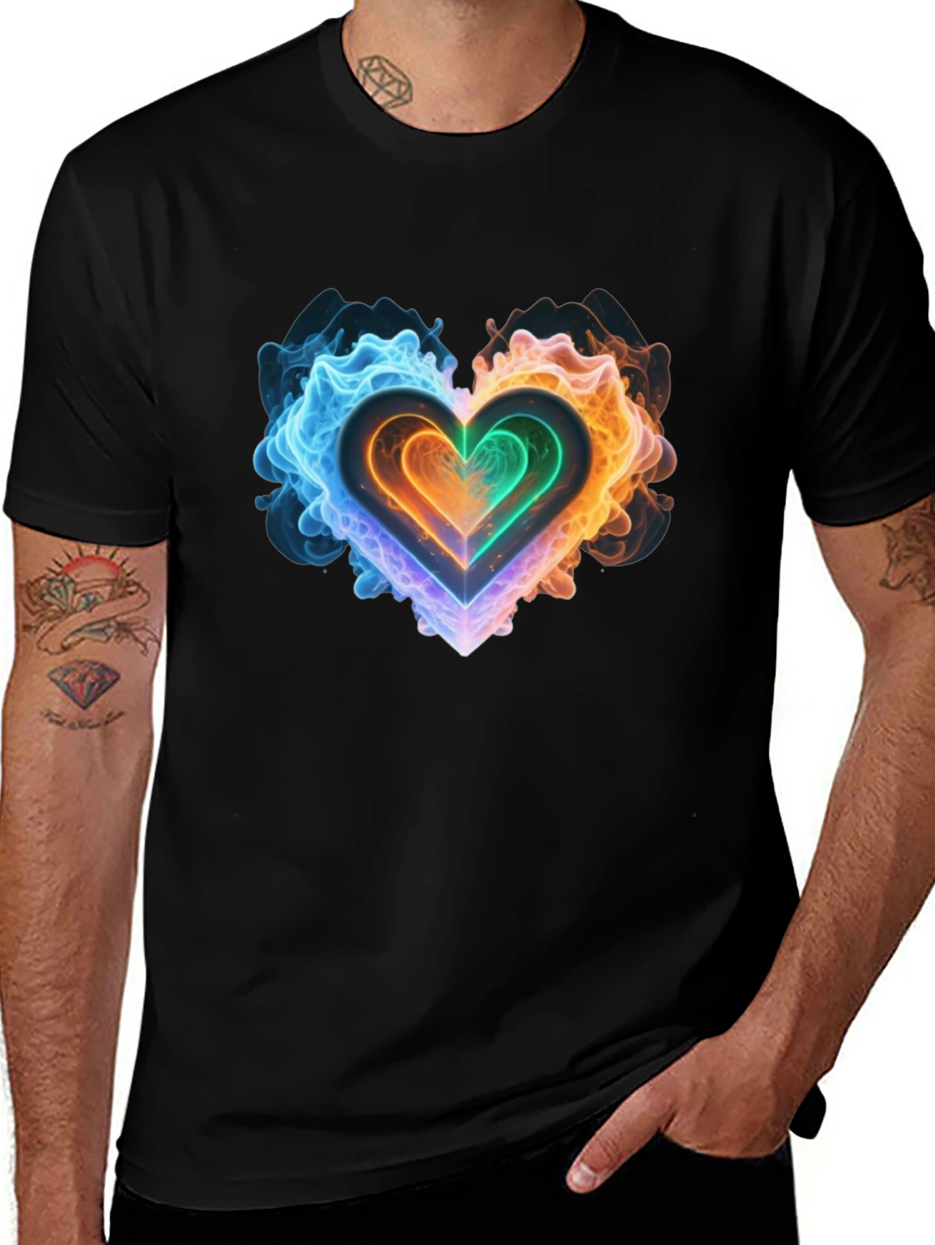 Fiery Heart Graphic Black T-Shirt