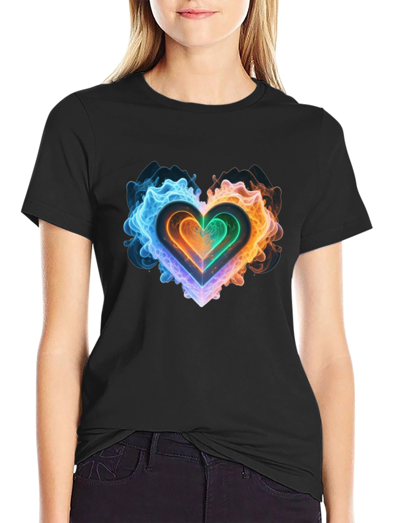 Fiery Heart Graphic Black T-Shirt