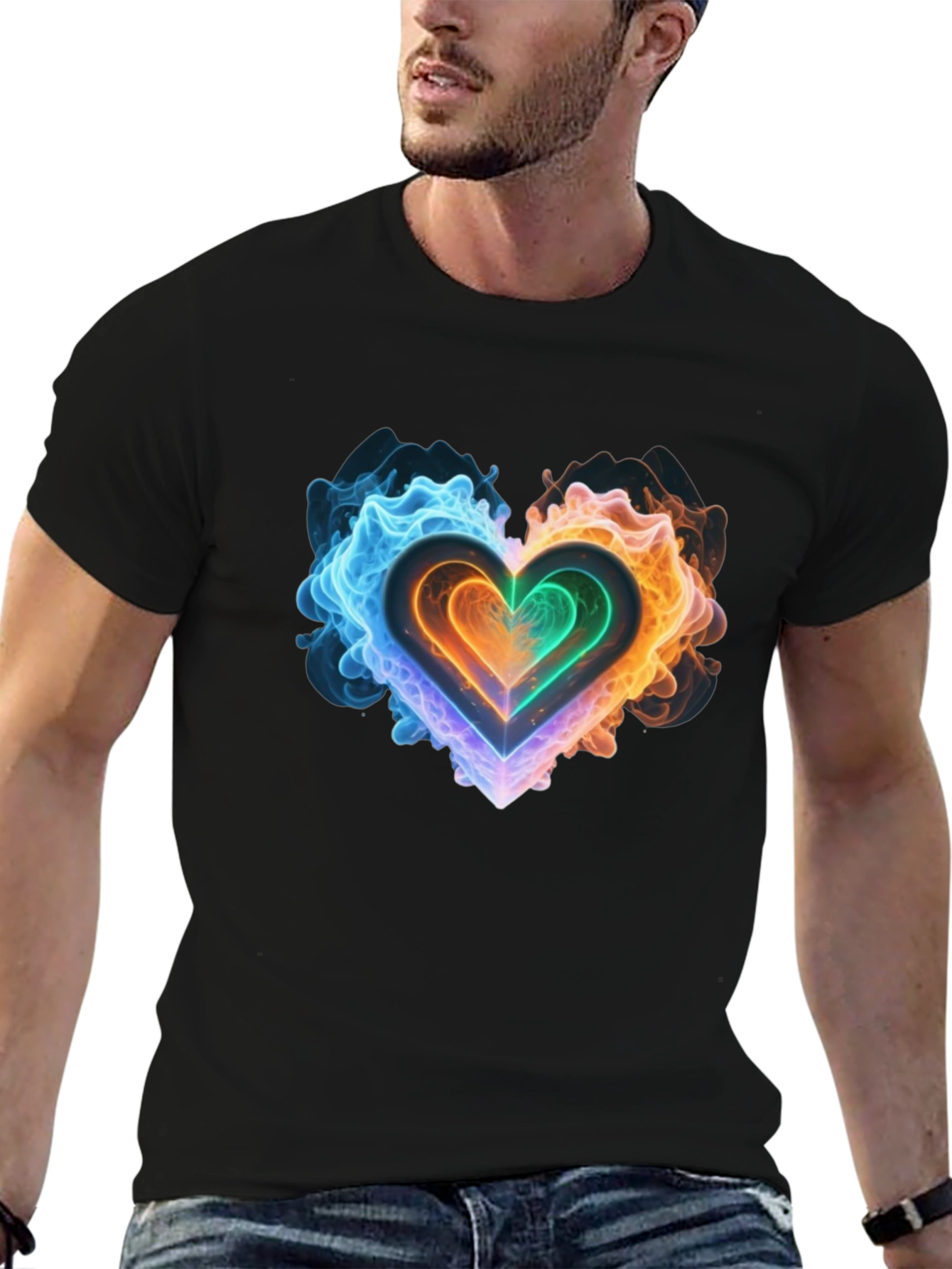 Fiery Heart Graphic Black T-Shirt