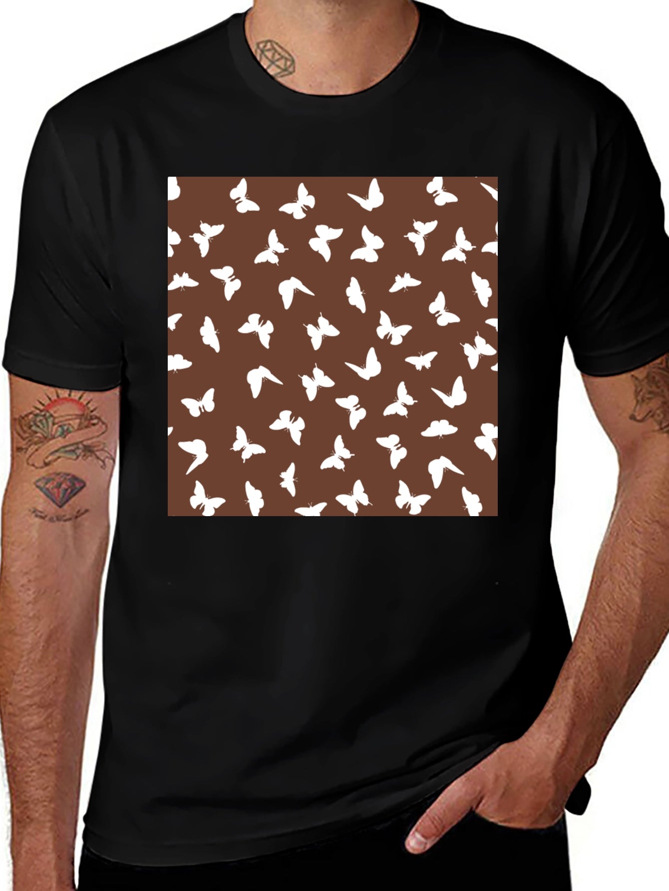 Butterfly Pattern Brown T-Shirt