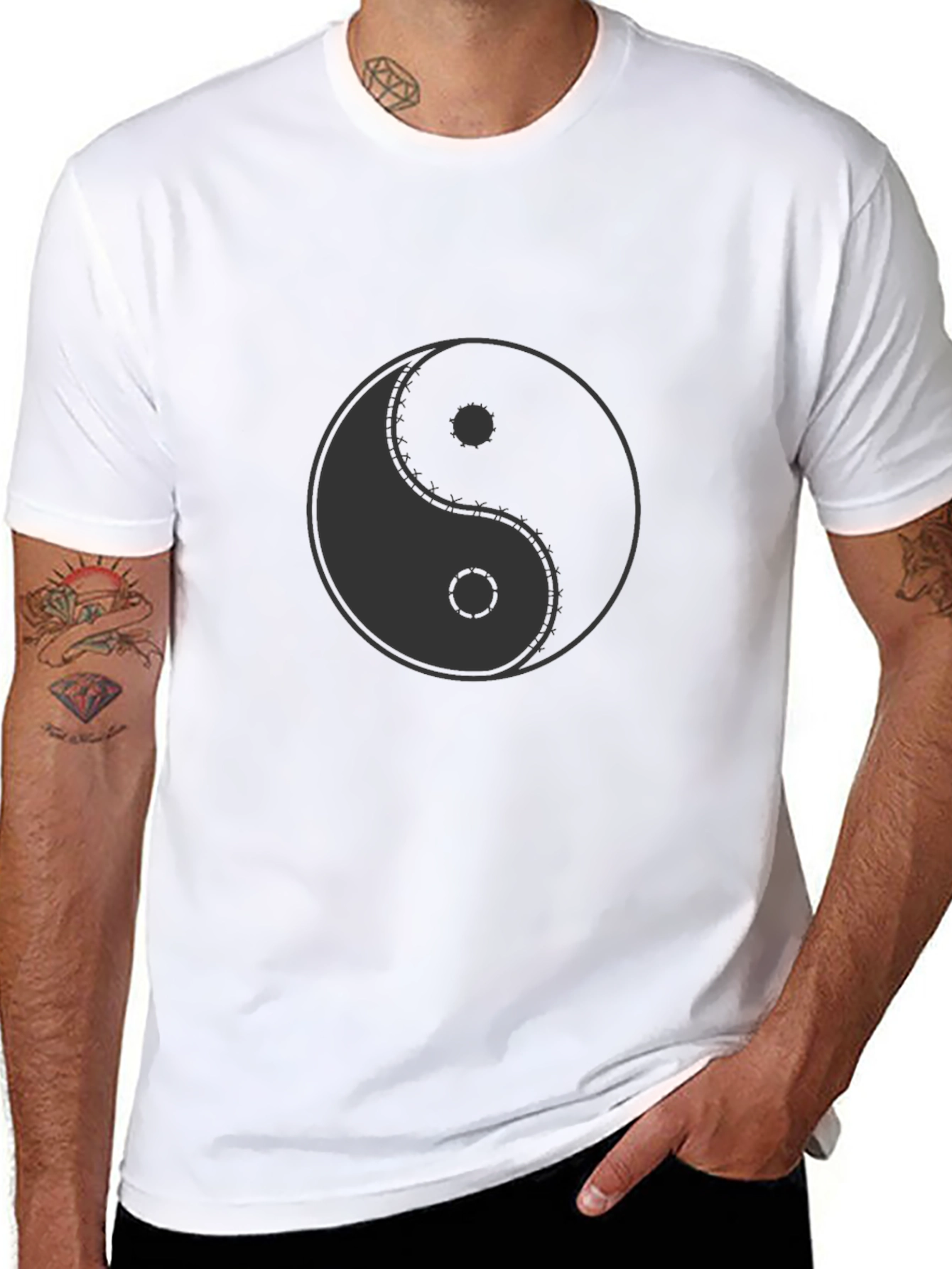 Yin Yang Symbol Graphic Print Black T-Shirt